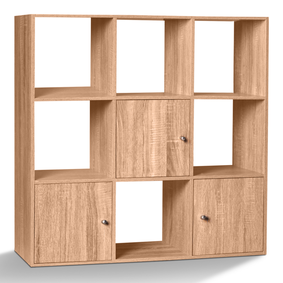 ID MARKET Meuble de rangement cube RUDY 9 cases bois façon hêtre avec 3 portes