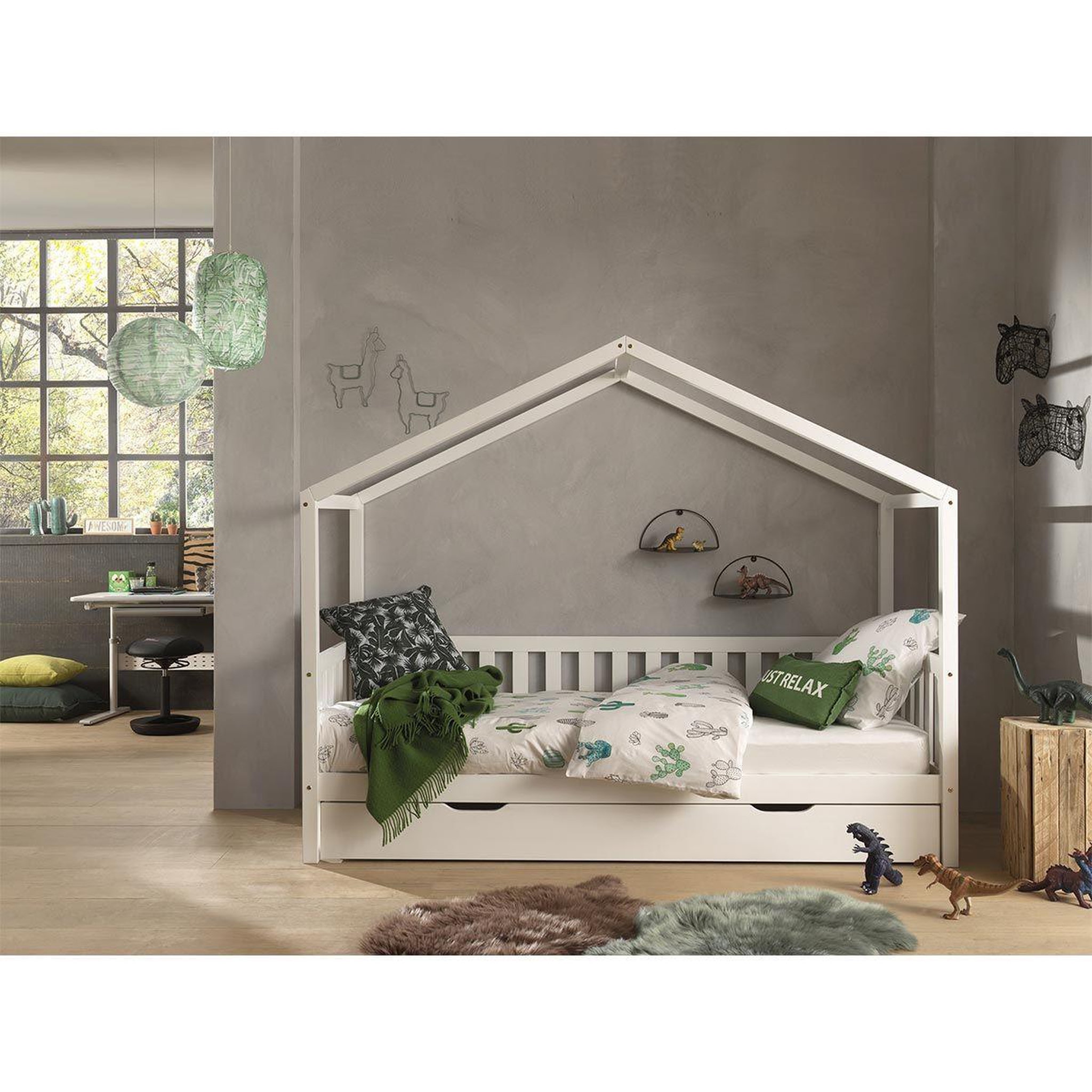 Paris Prix Pack - lit enfant, barrière & tiroir  dallas ii  90x200cm blanc
