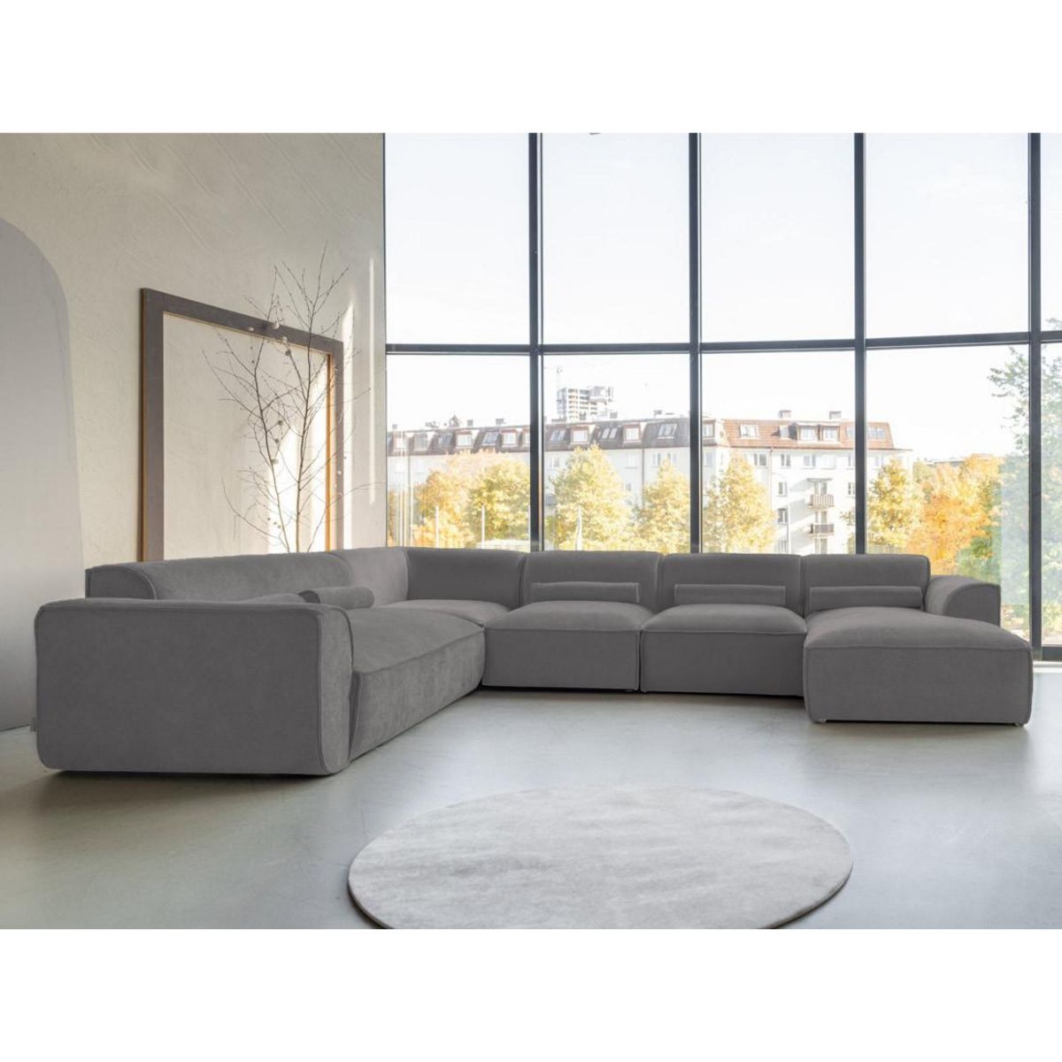 BEST MOBILIER Felix - canapé modulable panoramique d'angle gauche 7 places en tissu texturé