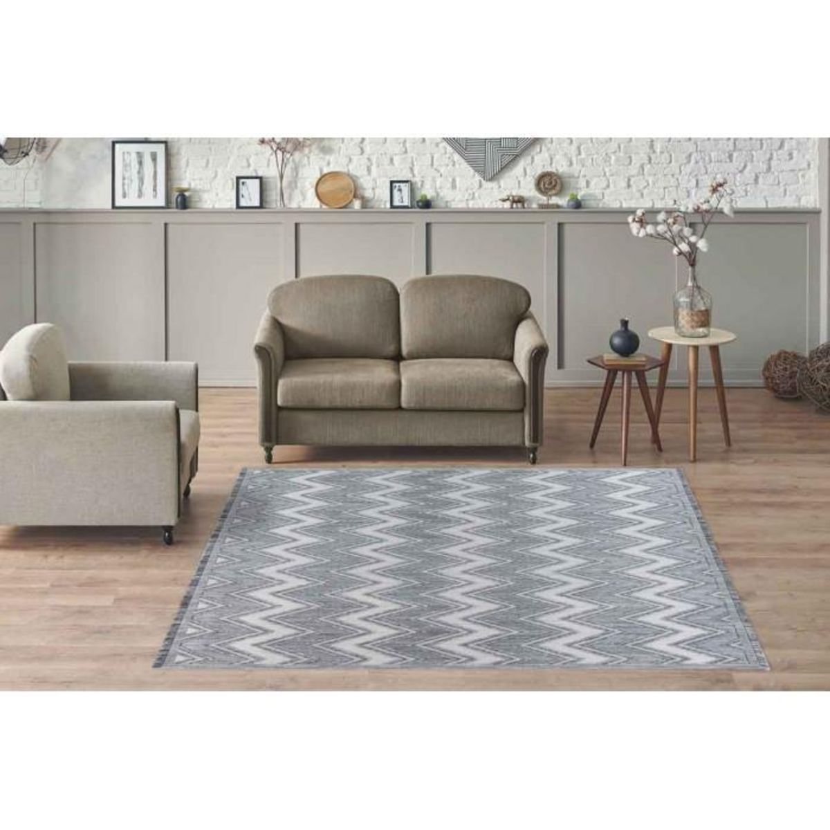 Paris Prix Tapis Tissé Ethnique à Poils Courts  Sarai  Gris