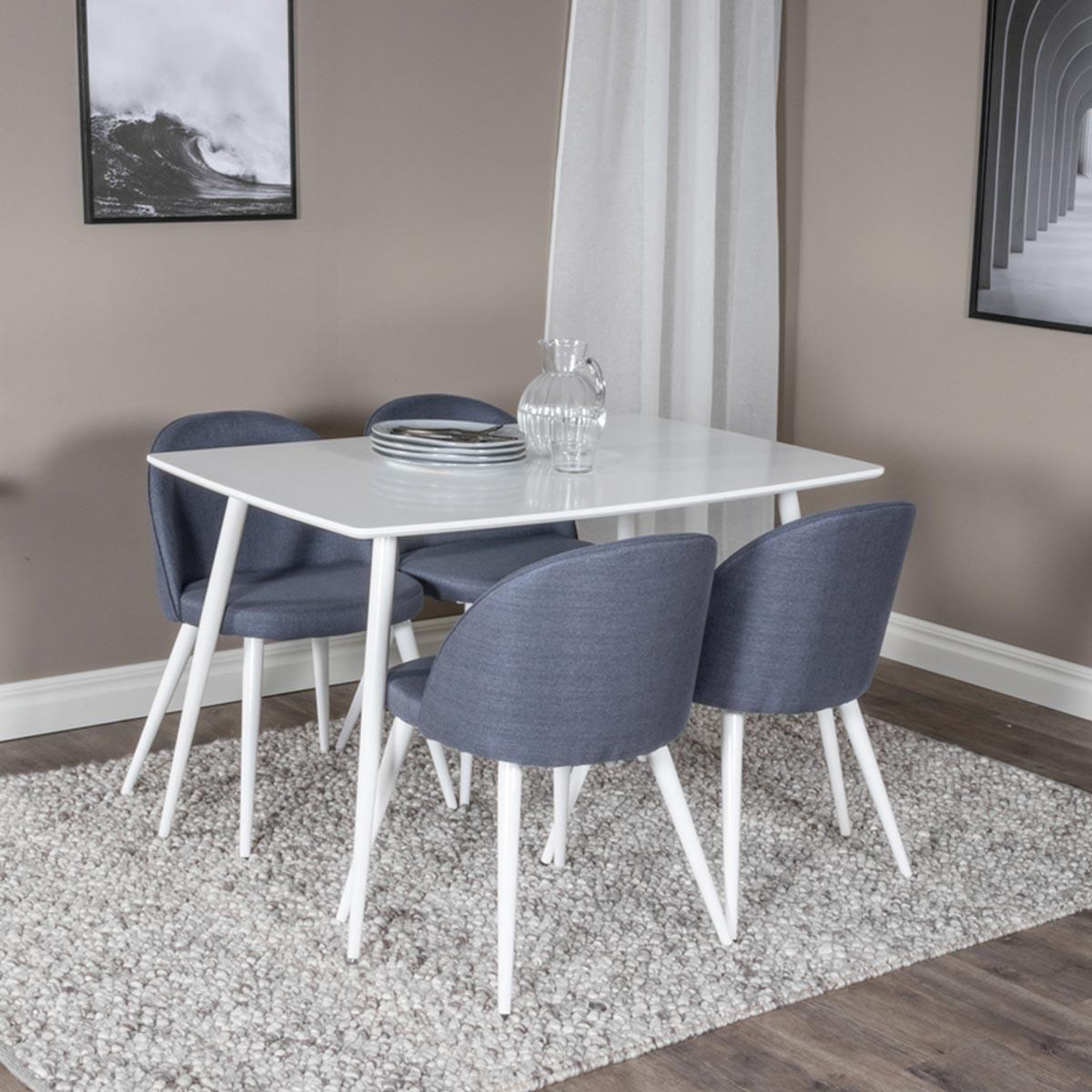 Voir la diapositive 6 : Paris Prix Ensemble table à manger & 4 chaises  polar & velvet  120cm blanc & bleu