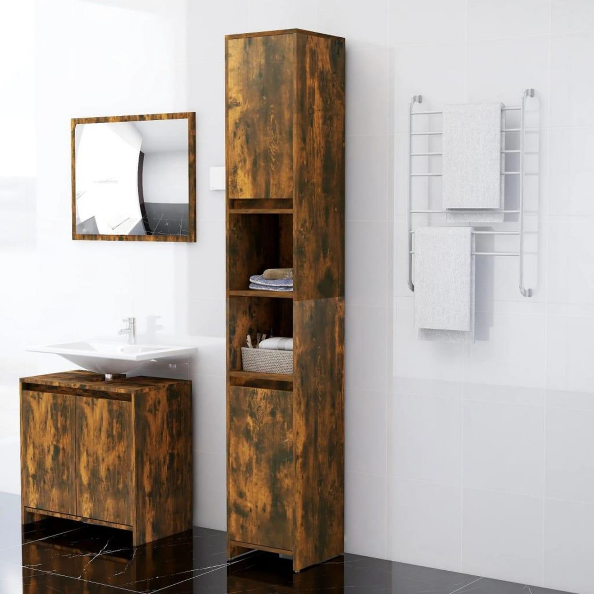 VIDAXL Armoire de bain Chene fume 30x30x183,5 cm Bois d'ingenierie