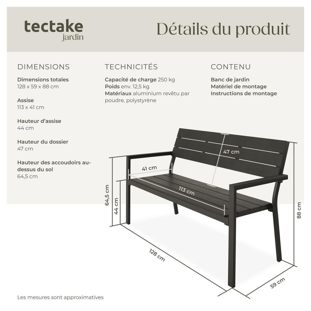 tectake Banc de jardin 2 places