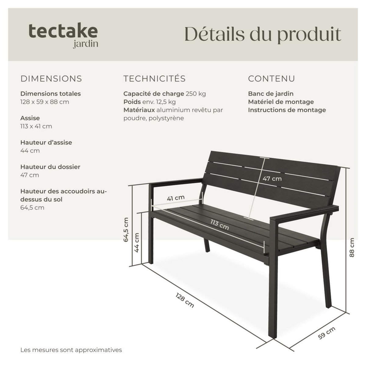 tectake Banc de jardin 2 places