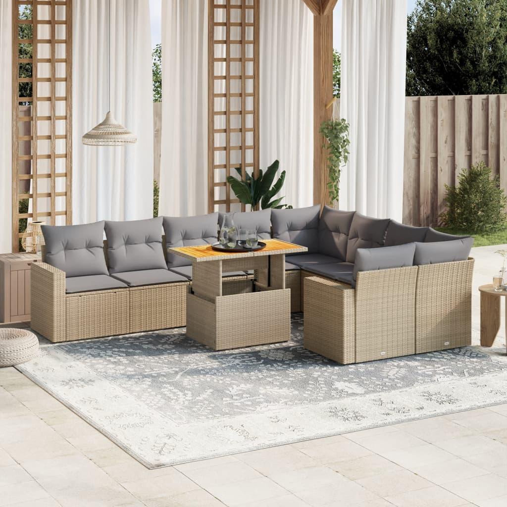 VIDAXL Salon de jardin avec coussins 10 pcs beige resine tressee