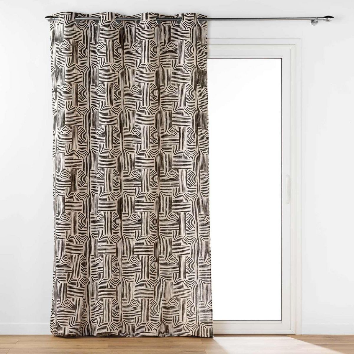 Douceur d'Intérieur Rideau à œillets ESTERO - Polycoton imprimé - 140 x 240 cm - Ecru et noir