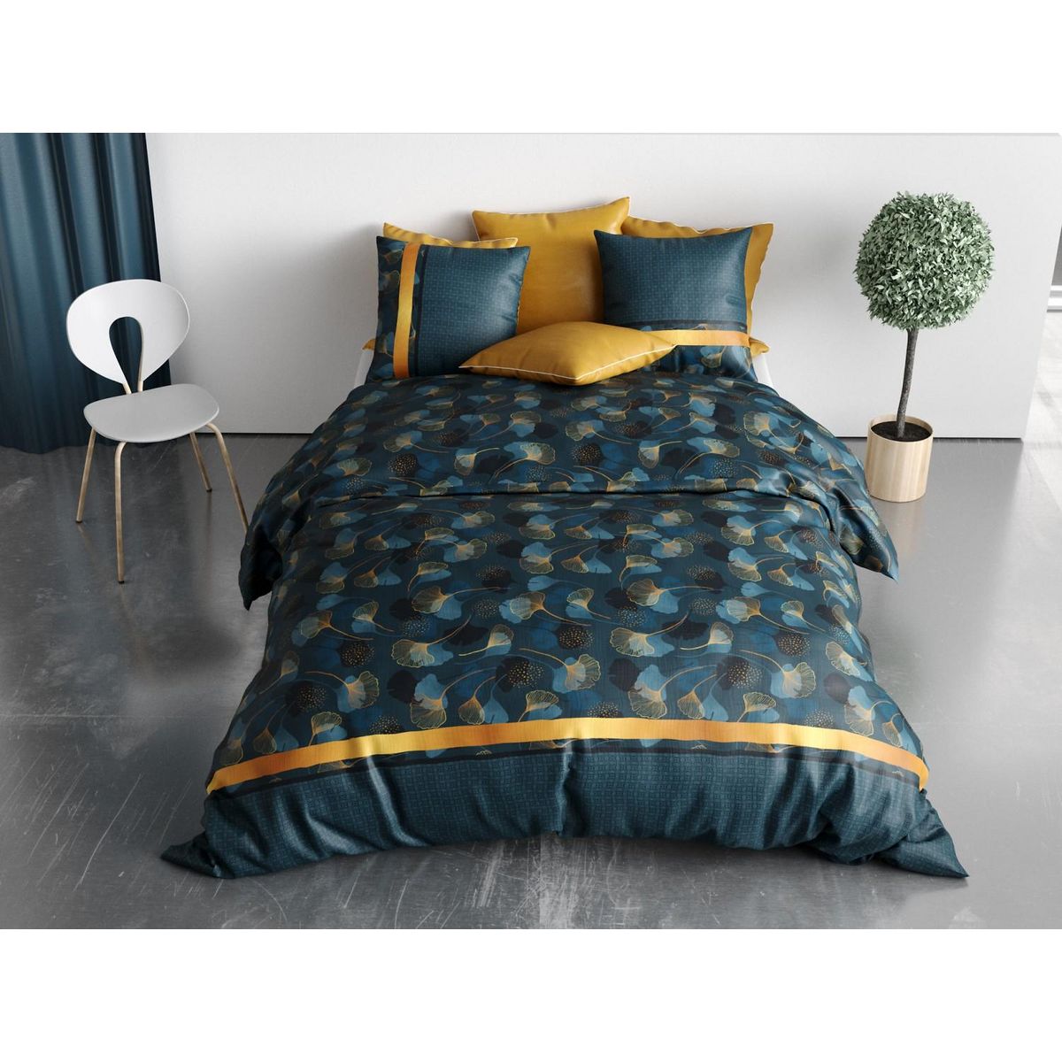 ATELIER DU COTON Parure housse de couette 100% coton 57fils ginko