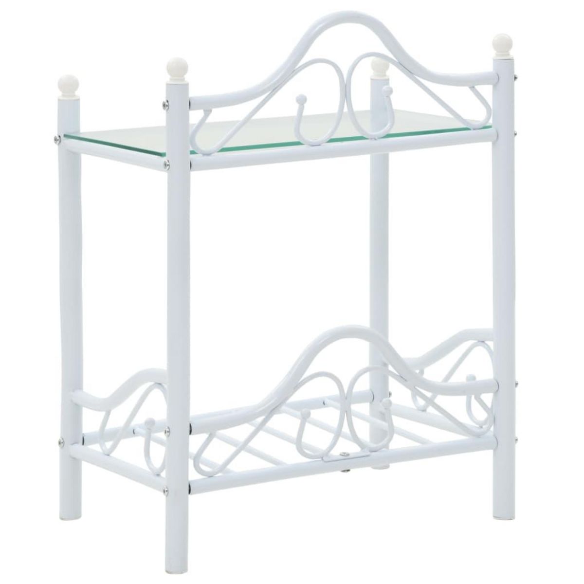 VIDAXL Table de chevet Acier et verre trempe 45 x 30,5 x 60 cm Blanc