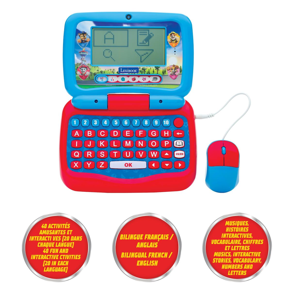 Lexibook Ordinateur éducatif Bilingue La Pat' Patrouille – 100 activités (50 dans chaque langue) Français/Anglais