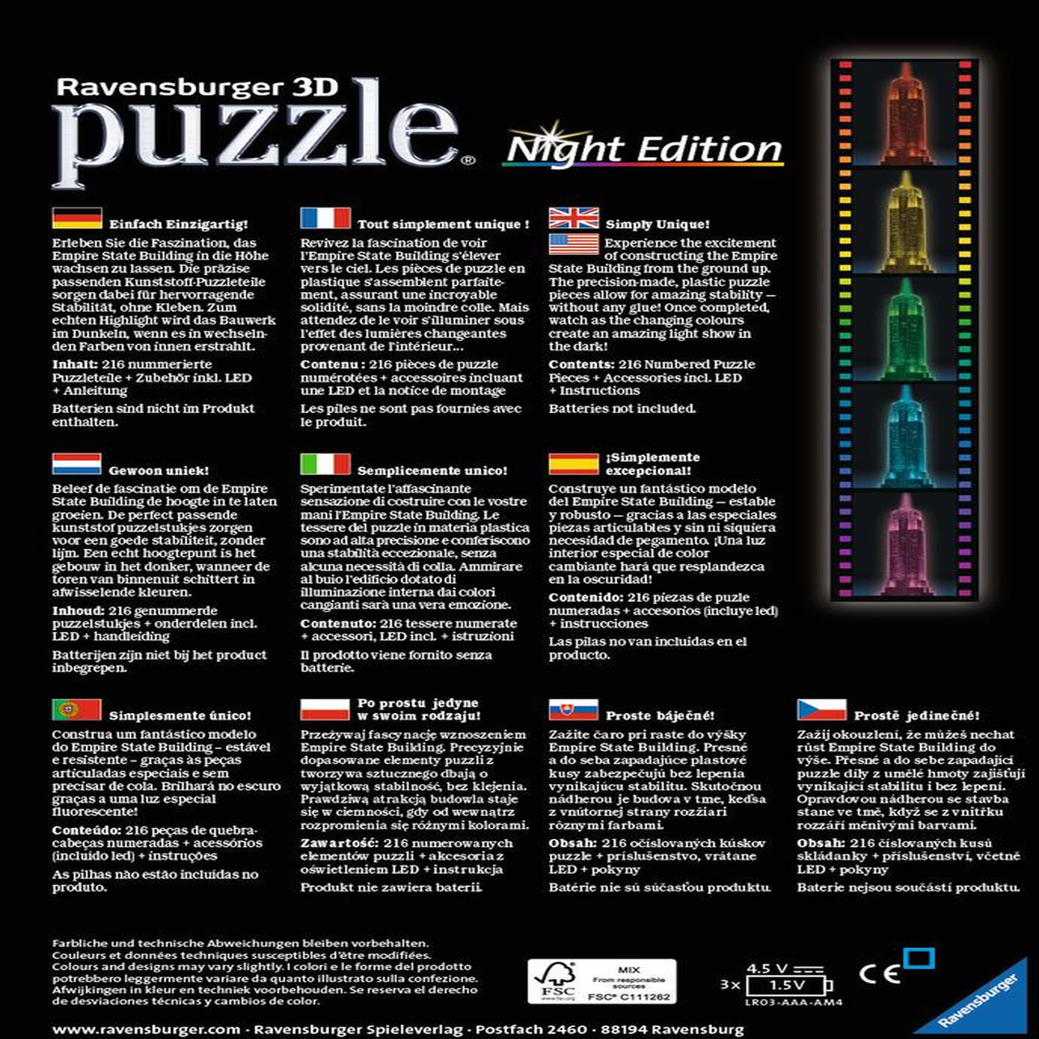 Voir la diapositive 2 : RAVENSBURGER Puzzle 3D Empire State -216 pièces