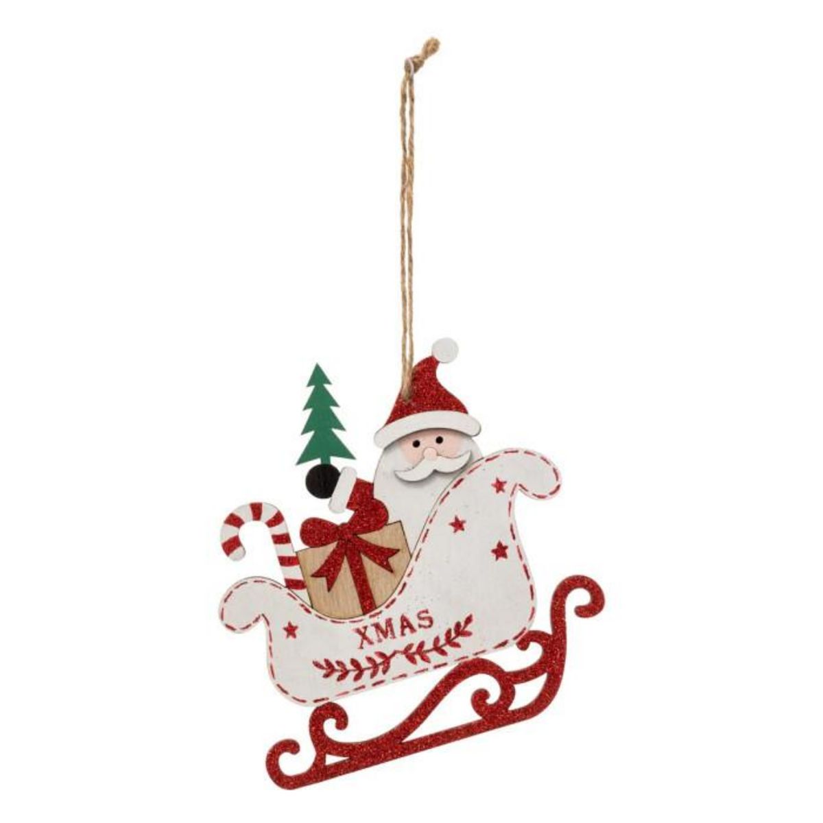ATMOSPHERA Sujet de Noël en Bois  Traineau XMAS  14cm Rouge