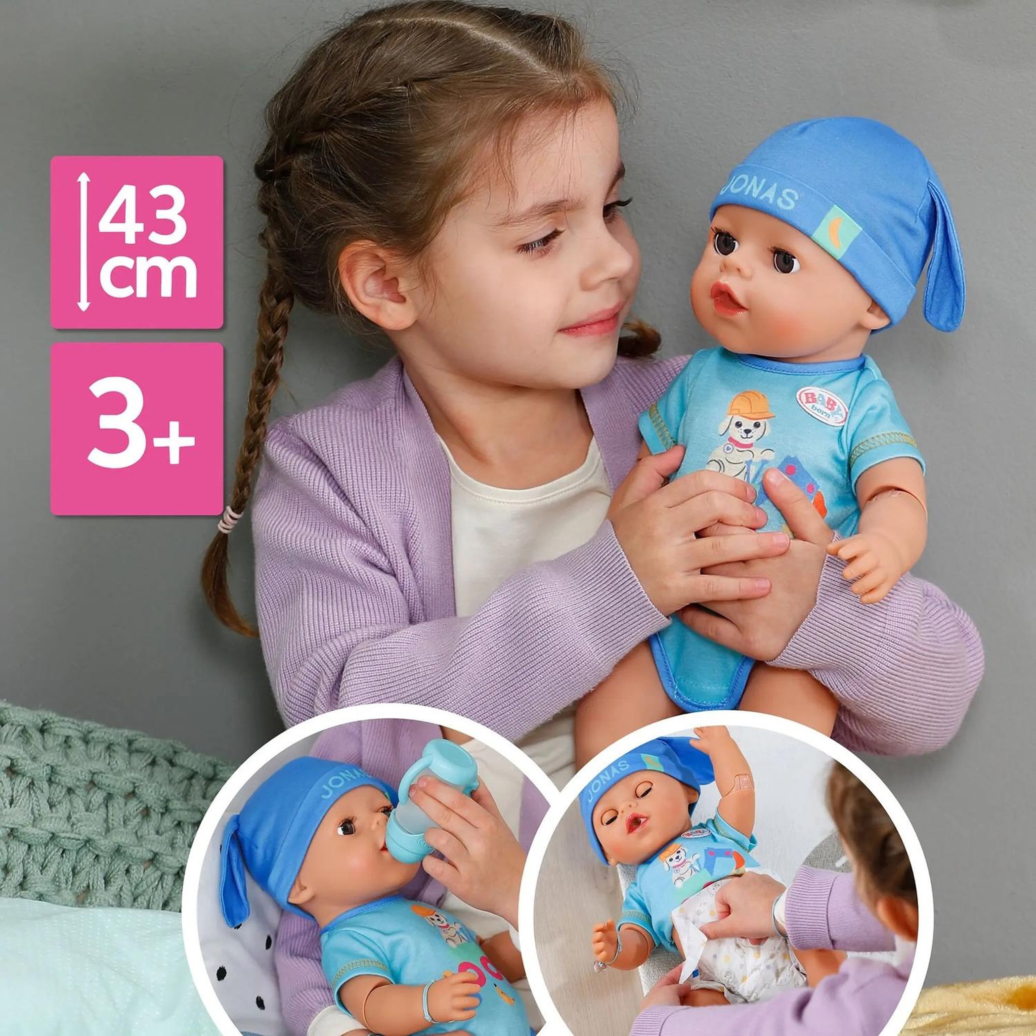 Voir la diapositive 6 : Zapf Creation Poupée interactive Click & Play 43 cm Jonas multicolore avec 8 accessoires, 10 fonctions dont boit, mange à couleur magique et fait pipi
