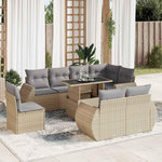 VIDAXL Salon de jardin avec coussins 9 pcs beige resine tressee