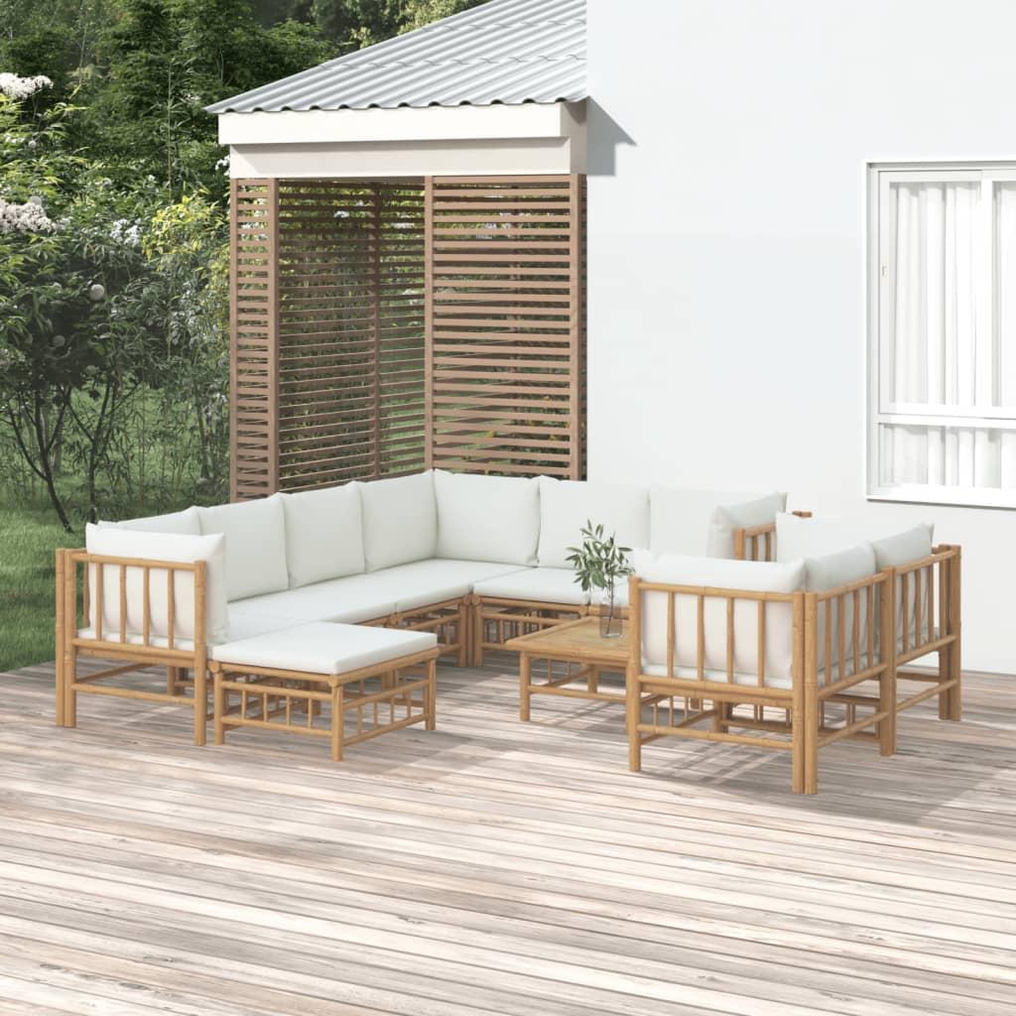 Voir la diapositive 1 : VIDAXL Salon de jardin 10 pcs avec coussins blanc creme bambou