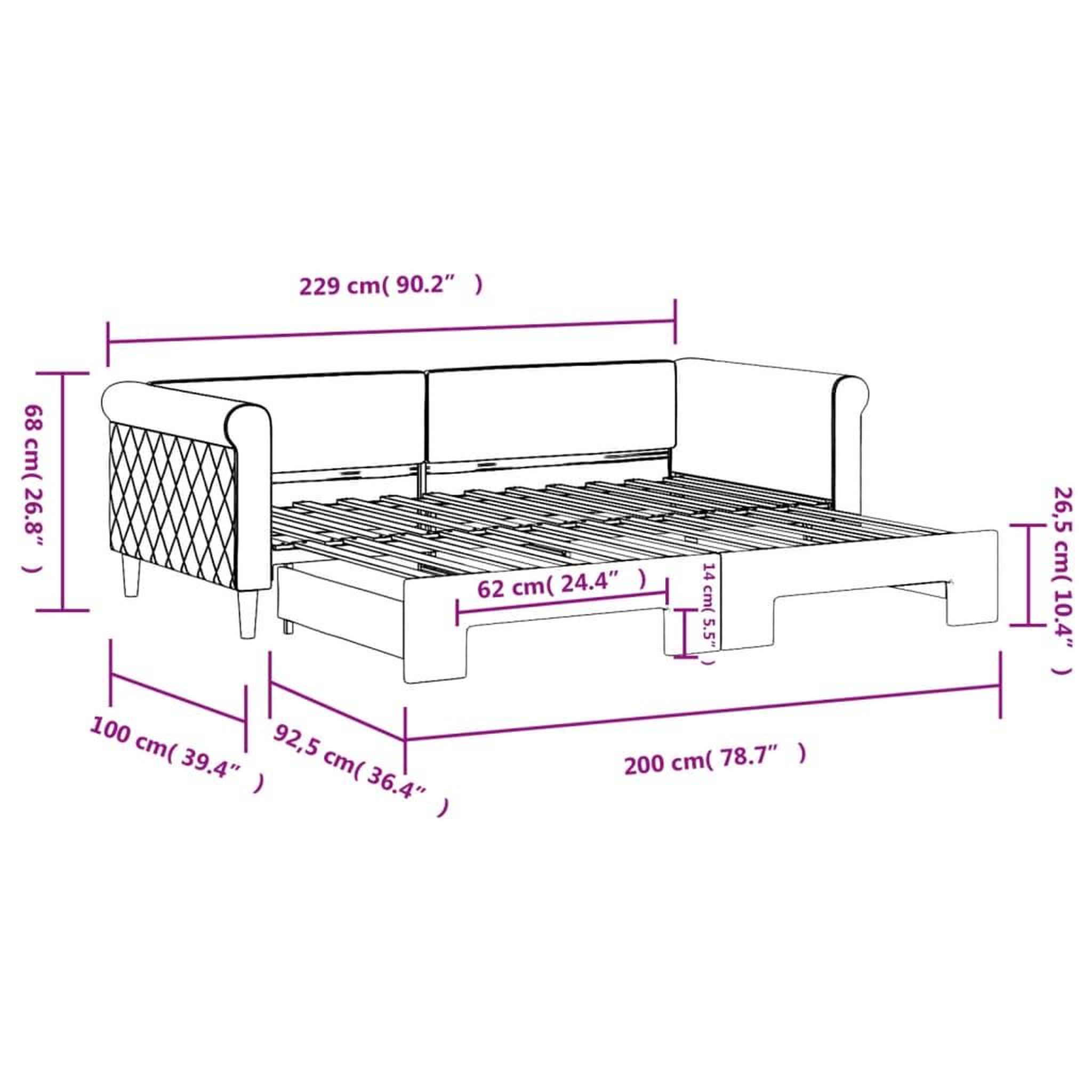 Voir la diapositive 6 : VIDAXL Lit de jour avec gigogne sans matelas gris clair 90x200 cm