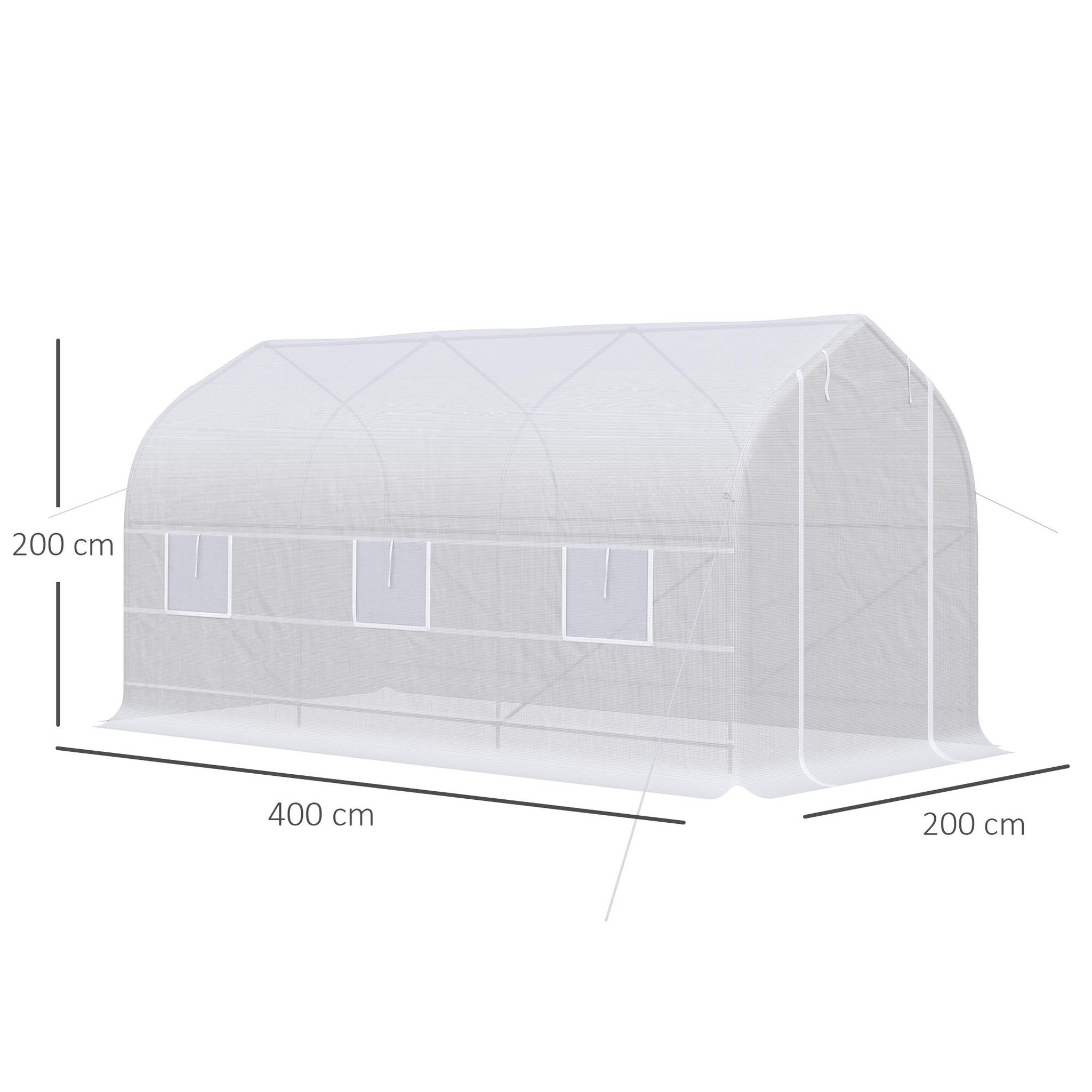 Voir la diapositive 3 : OUTSUNNY Serre tunnel de jardin 8 m² - 2 portes, 6 fenêtres - métal galvanisé bâche PE blanc