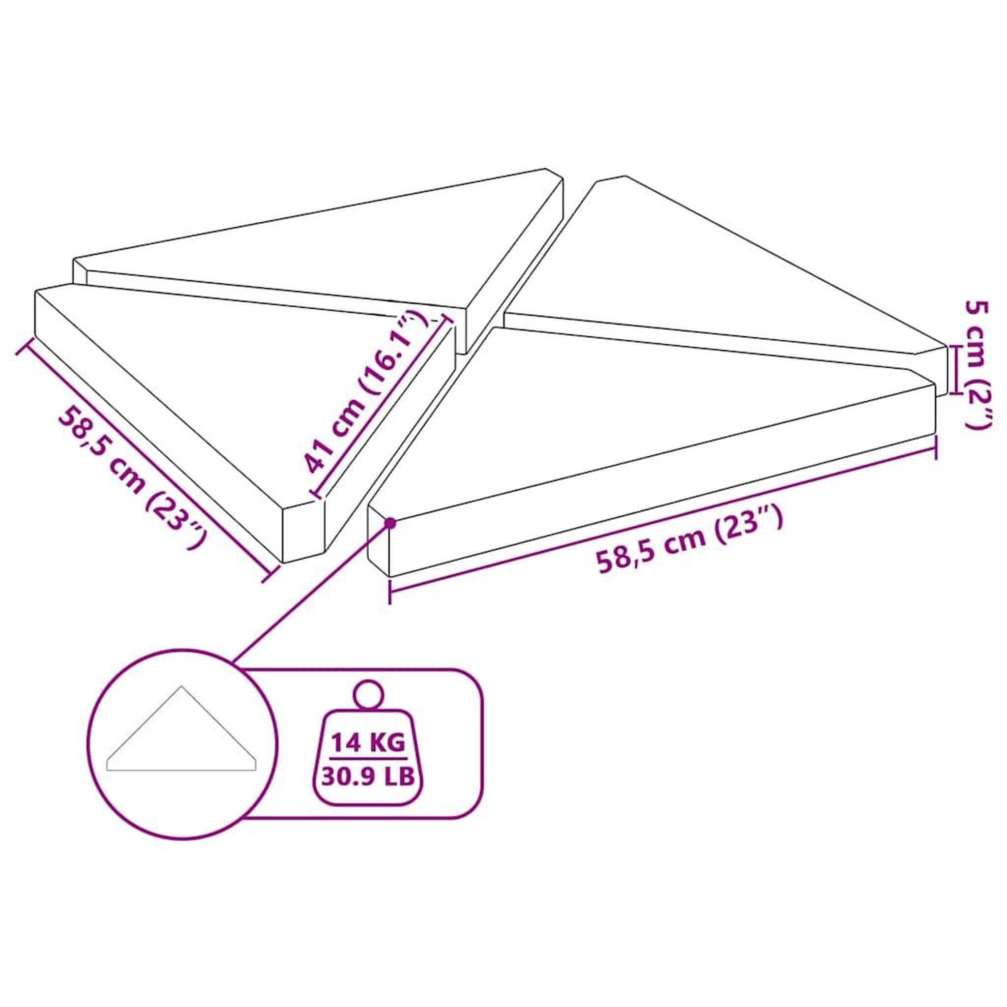 Voir la diapositive 6 : VIDAXL Plaques de poids de parasol 4 pcs triangulaire granit gris 14kg