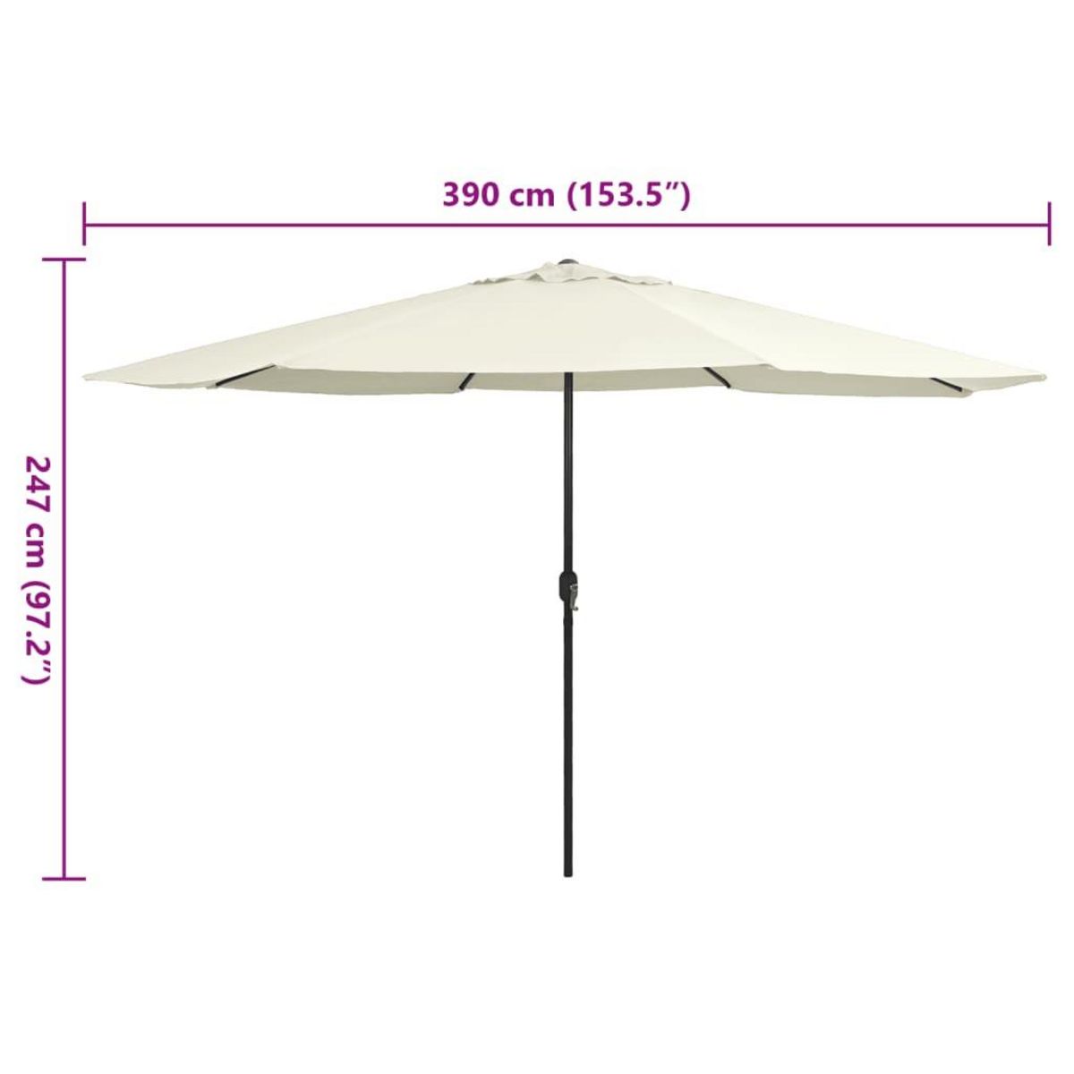 VIDAXL Parasol de jardin avec mat en metal 390 cm blanc sable