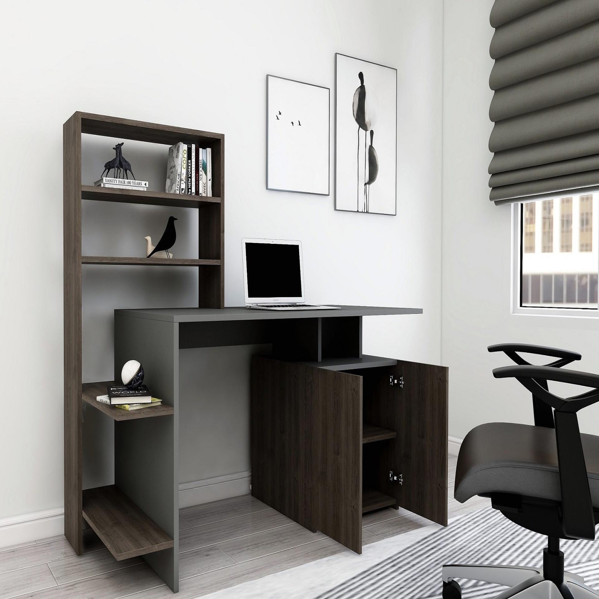 Voir la diapositive 3 : Habitat et Jardin Bureau en bois  melis   - 146 x 60 x 128 cm - noyer anthracite