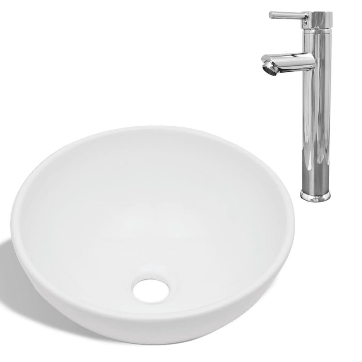 VIDAXL Lavabo de salle de bain avec mitigeur Ceramique Rond Blanc