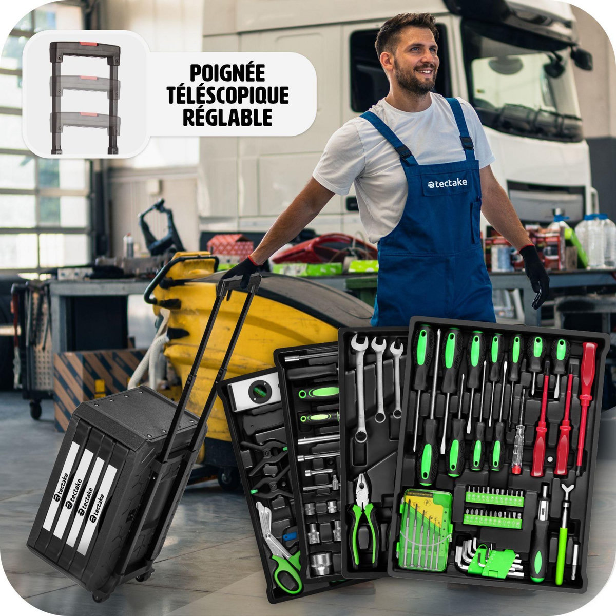 tectake Caisse à outils 899 pièces noir