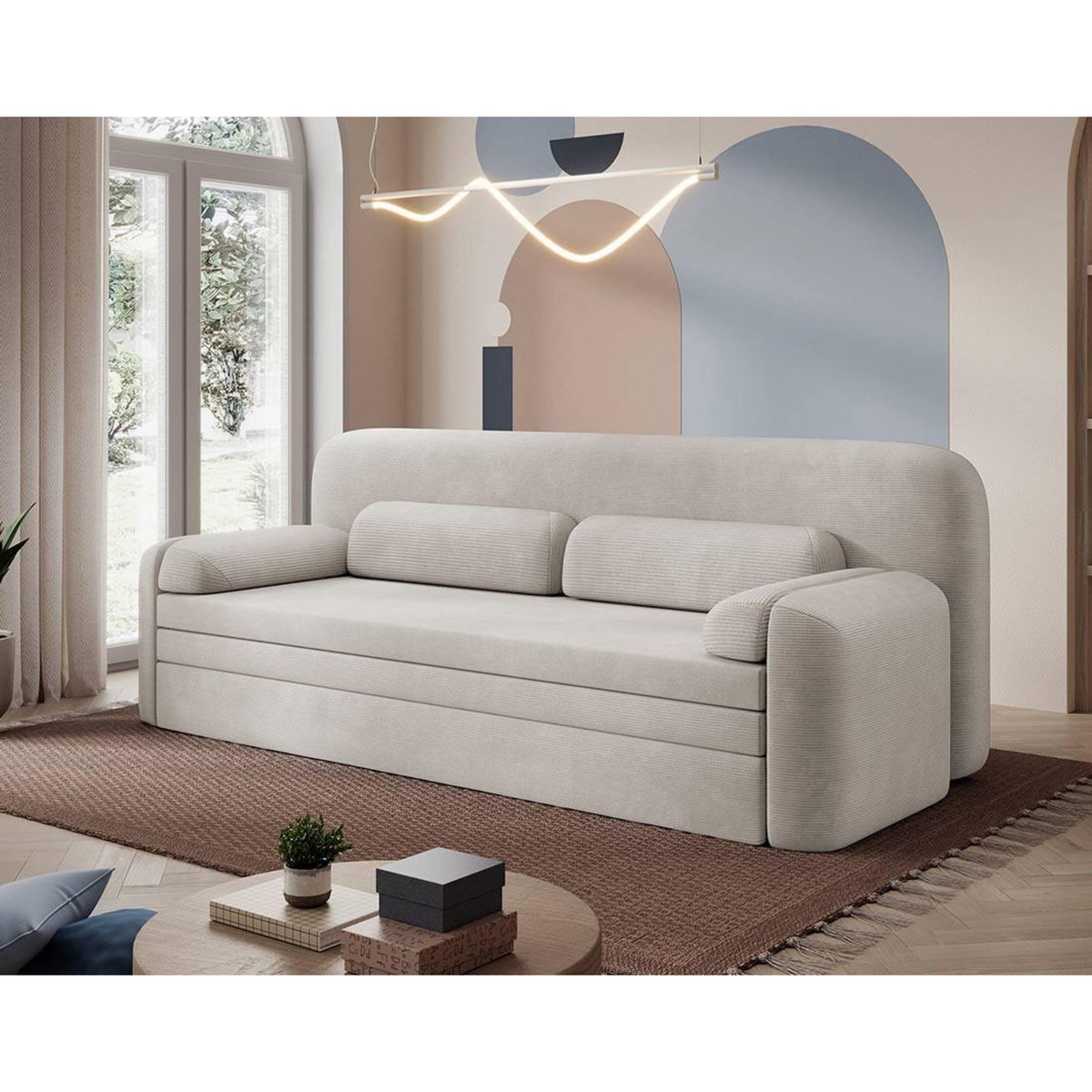 BEST MOBILIER Marius - canapé droit 3 places convertible avec coffre en velours côtelé