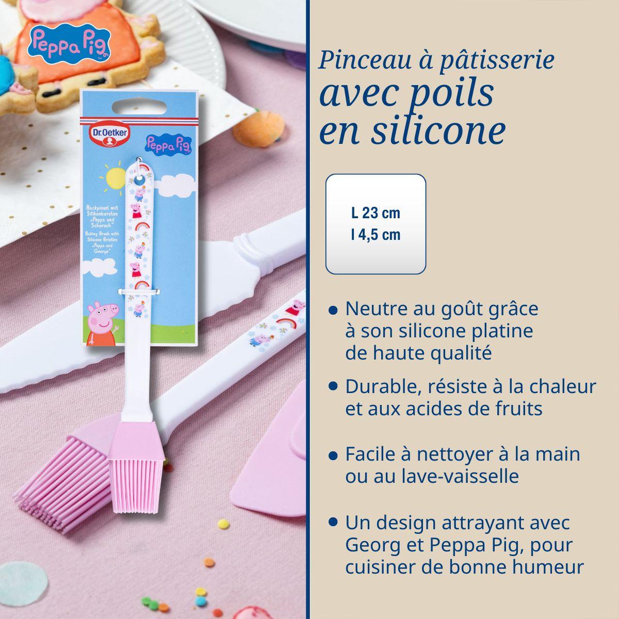 Voir la diapositive 3 : DR.OETKER Pinceau à pâtisserie avec poils en silicone 23 cm Dr. Oetker Peppa Pig