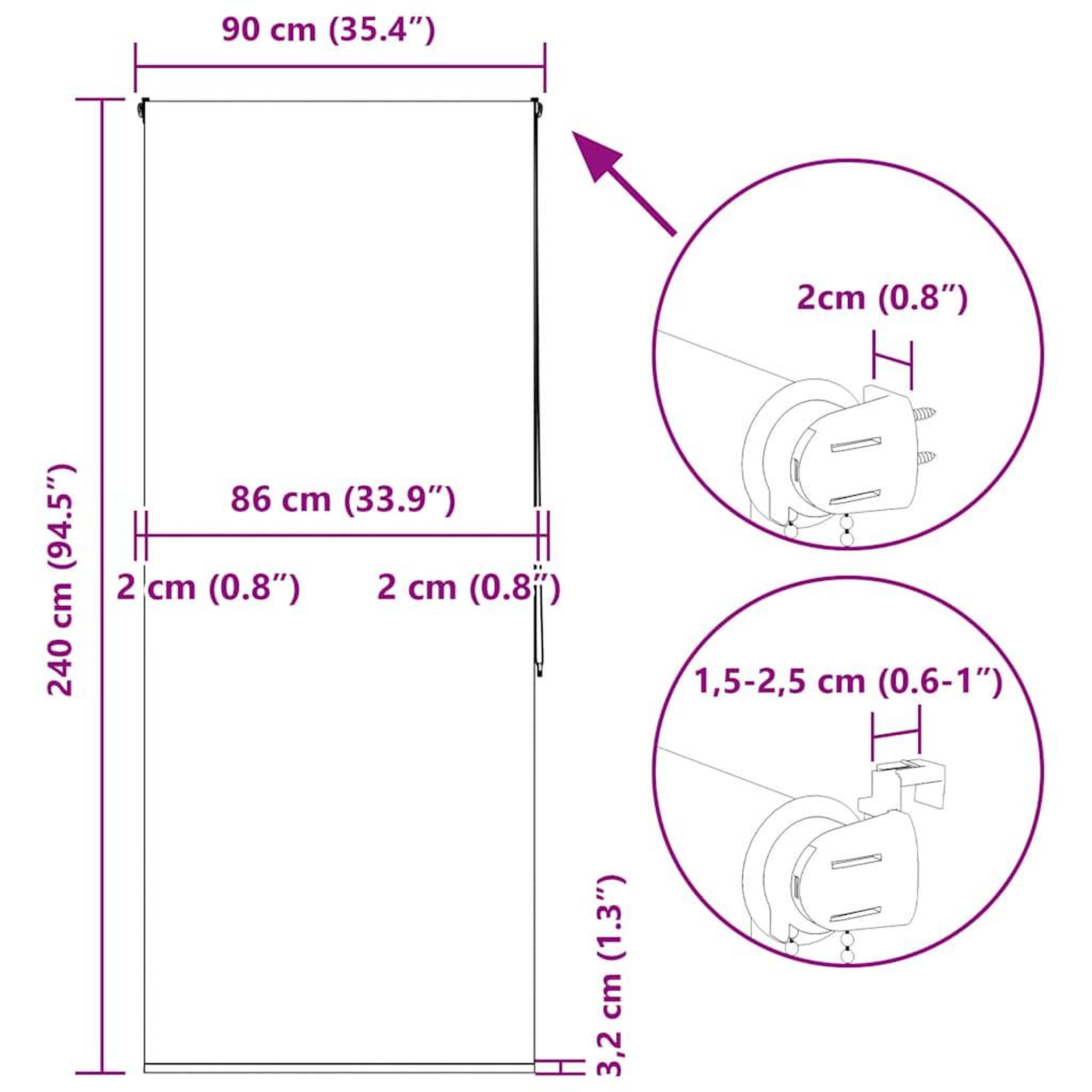 Voir la diapositive 6 : VIDAXL Store enrouleur de douche 90x240 cm largeur du tissu 86 cm