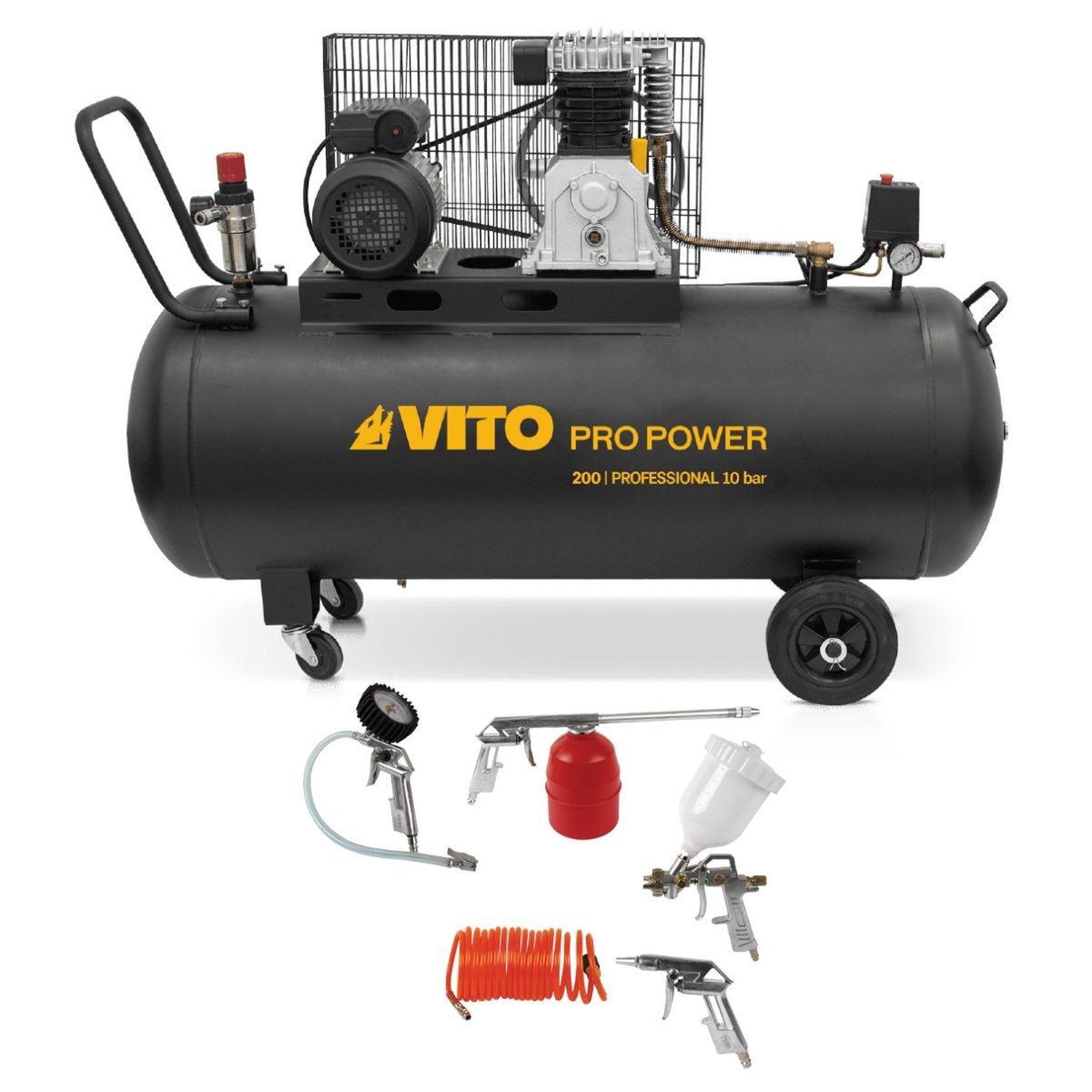 Voir la diapositive 1 : VITO Compresseur d'air 200l 10bar 3kw 400l/min + 5 outils pneumatiques kit complet gonflage soufflage peinture garage atelier vito