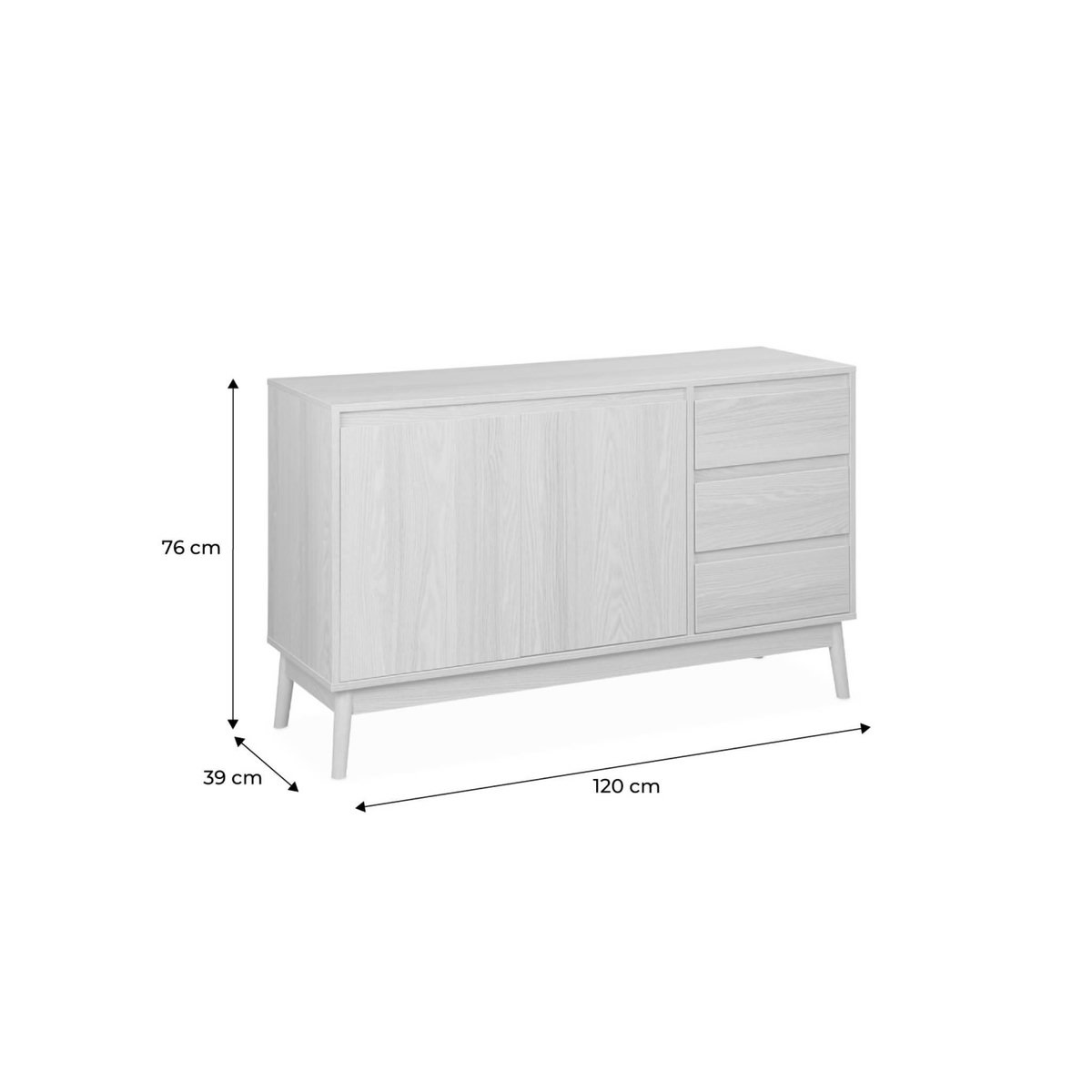 SWEEEK Buffet en décor bois 2 portes et 3 tiroirs. buffet bas. L 120 x l 39 H 76cm - Dune