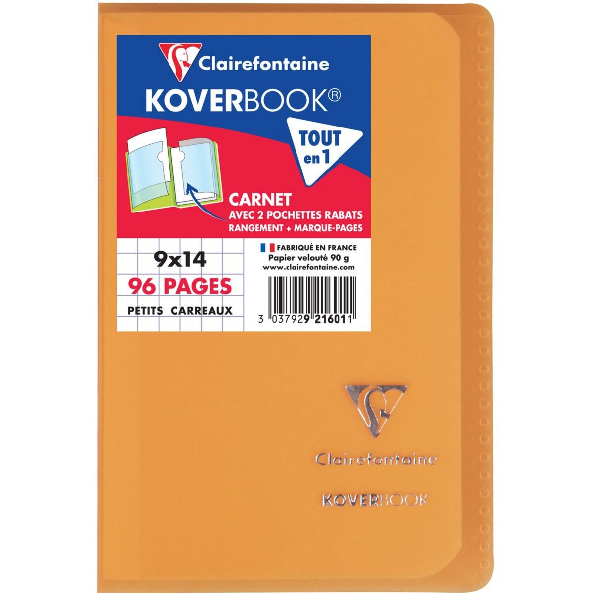 CLAIREFONTAINE Carnet petits carreaux Kover Book - 90x140cm - 96 pages - Orange