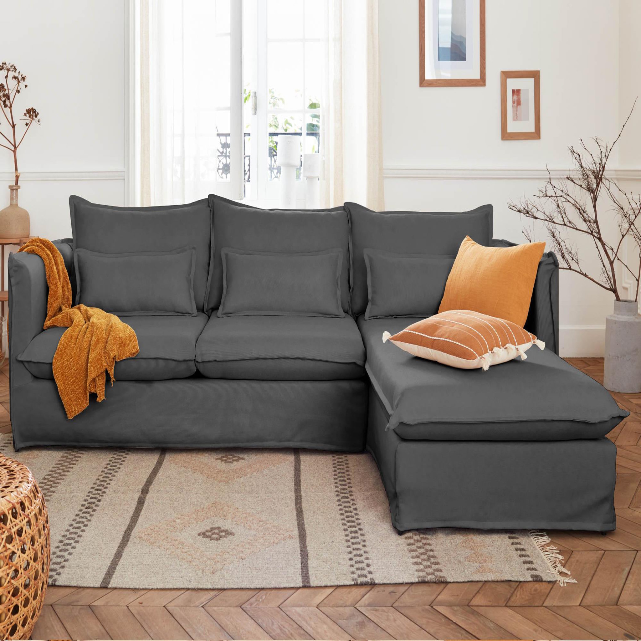 Voir la diapositive 2 : LISA DESIGN Adriann - canapé d'angle droit fixe - 4 places - en tissu déhoussable