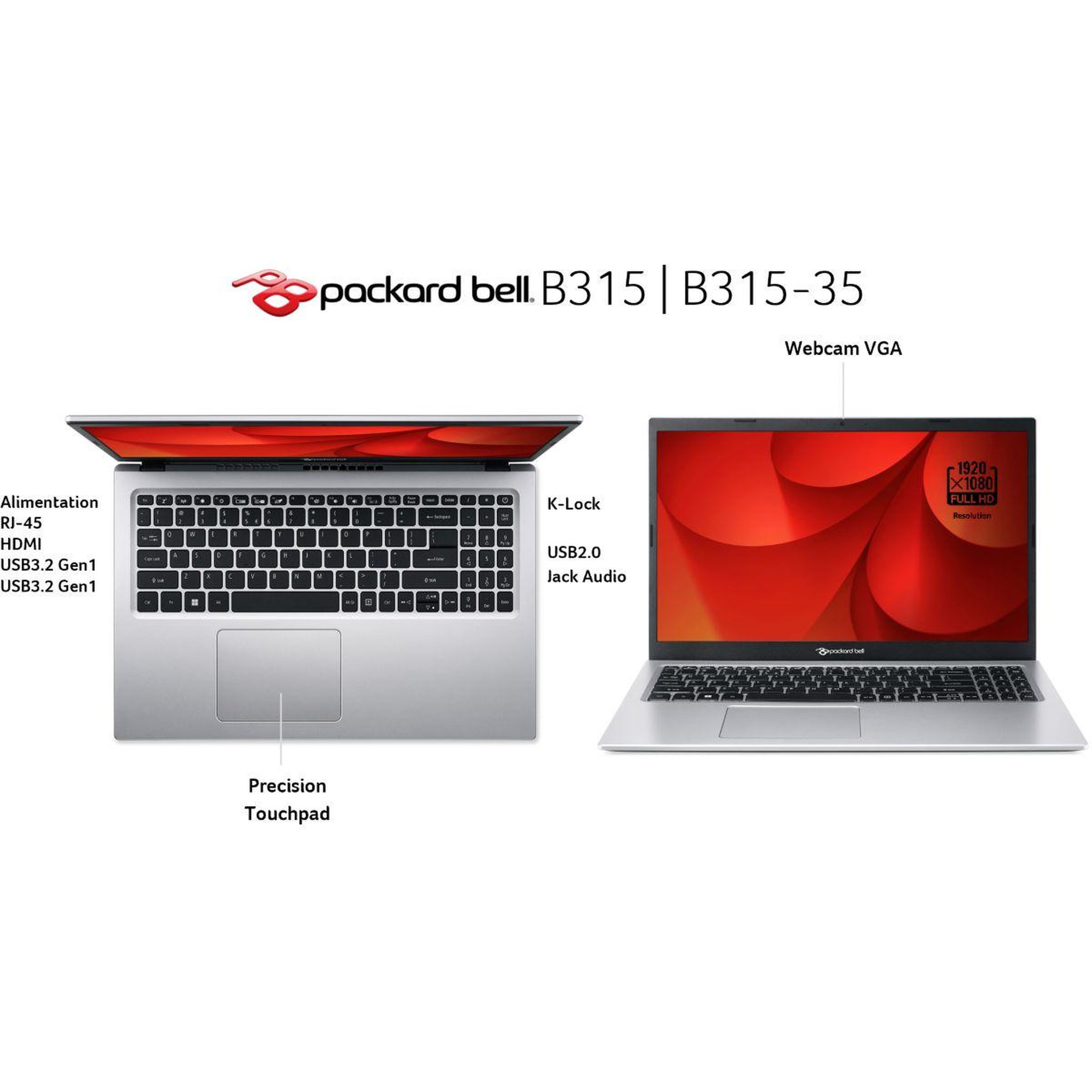Voir la diapositive 2 : Packard Bell Ordinateur portable B315-35-C129 + Microsoft 365 1 an