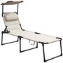 Voir la diapositive 1 : OUTSUNNY Bain de soleil transat inclinable pliable matelassé - pare-soleil, tétière - métal époxy noir tissu blanc cassé