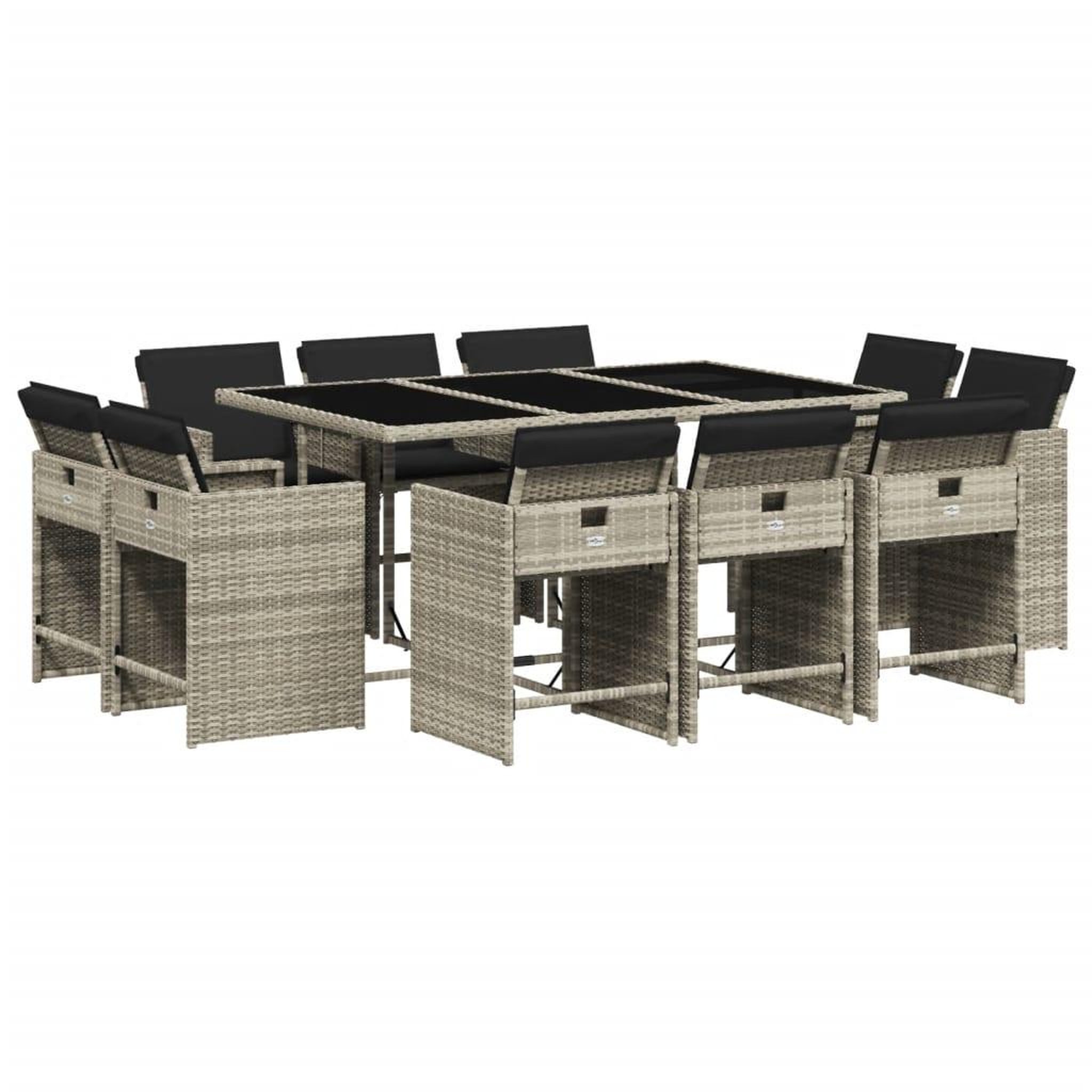 Voir la diapositive 2 : VIDAXL Ensemble a manger de jardin 11pcs avec coussins gris poly rotin