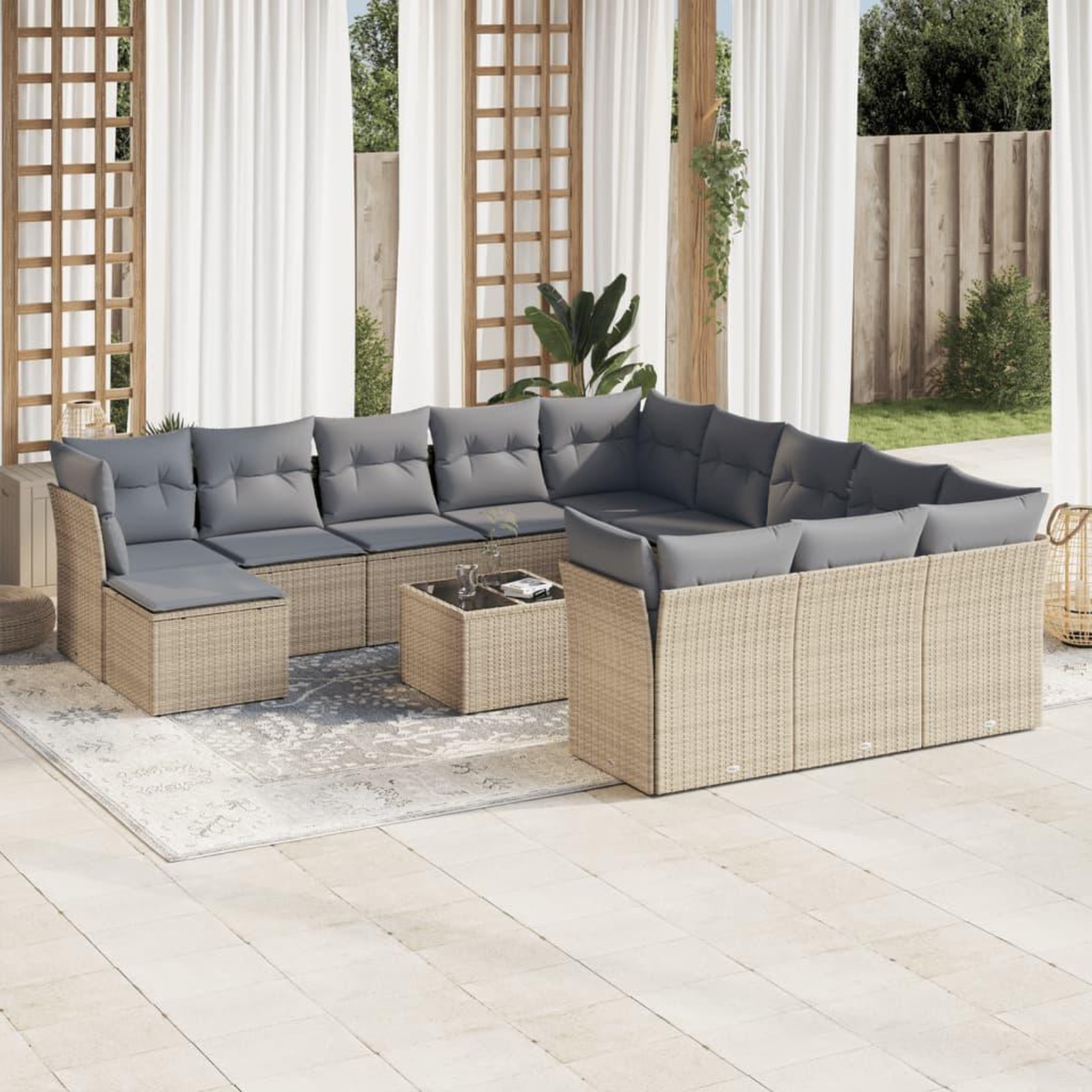 VIDAXL Salon de jardin avec coussins 13 pcs beige resine tressee