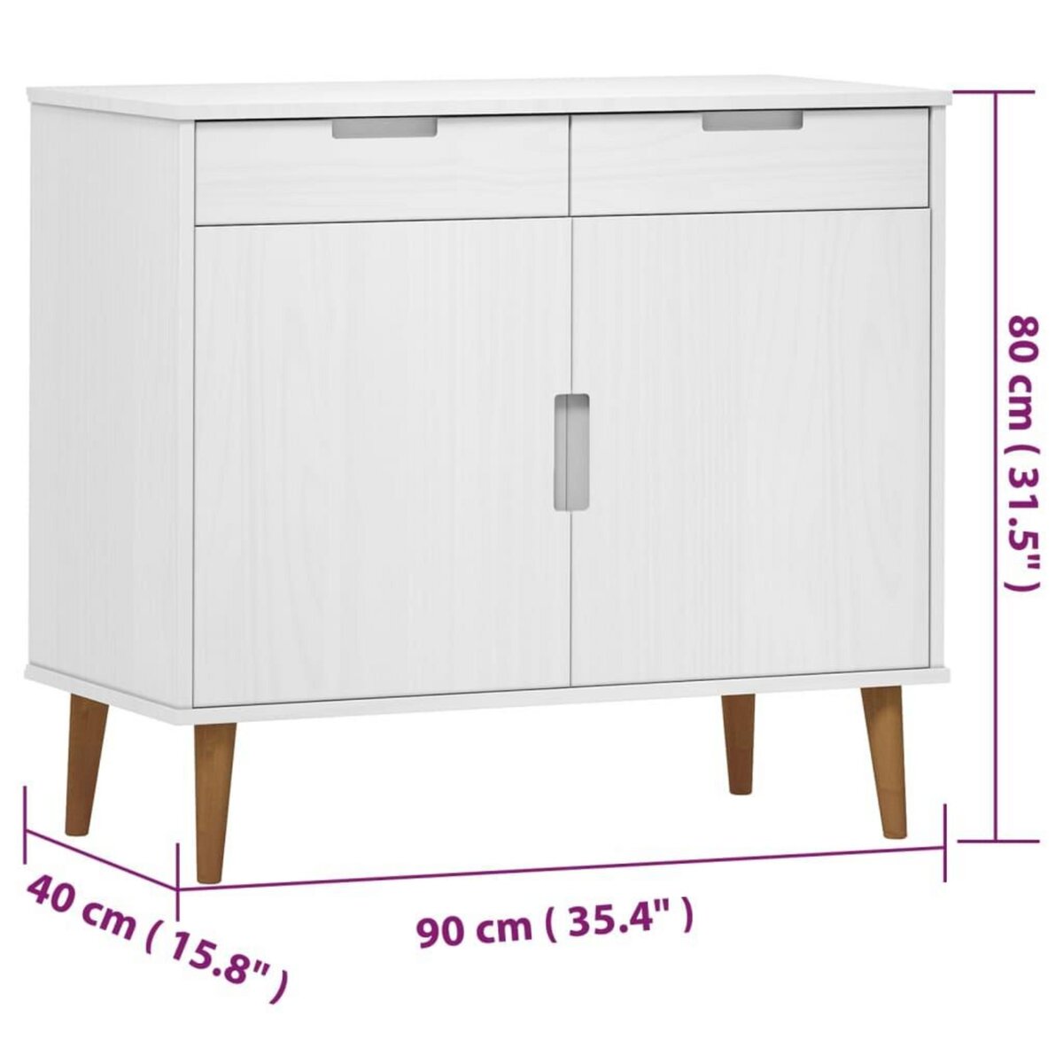 VIDAXL Buffet MOLDE Blanc 90x40x80 cm Bois massif de pin