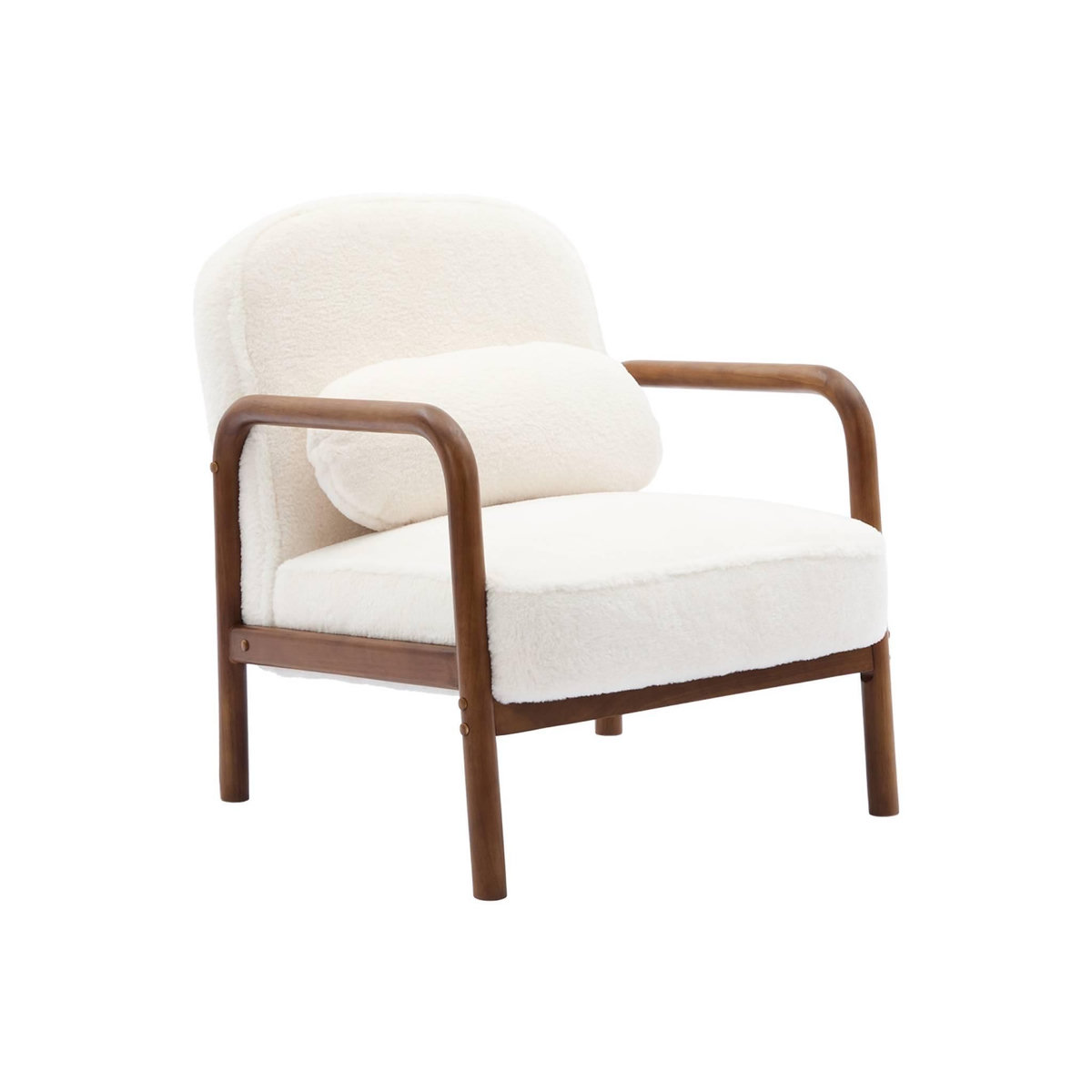 SWEEEK Fauteuil scandinave bois d'hévéa teinté noyer clair et tissu fausse fourrure