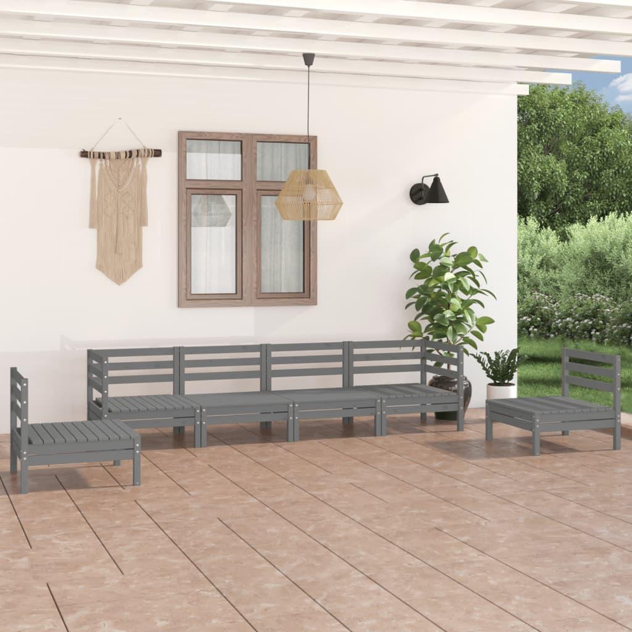 Voir la diapositive 1 : VIDAXL Salon de jardin 6 pcs Gris Bois de pin massif