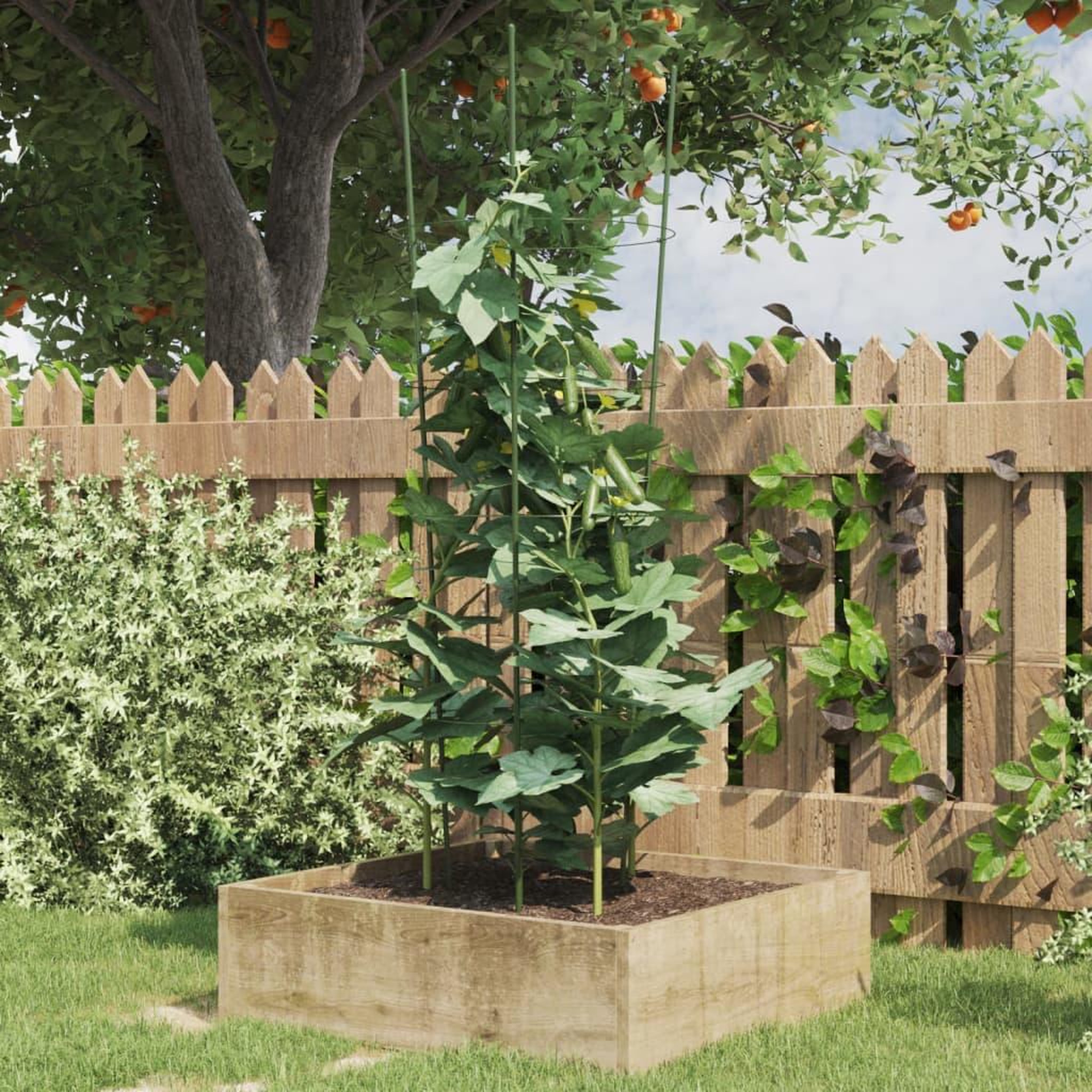 VIDAXL Supports pour plantes de jardin 4 anneaux 5pcs Vert 90 cm Acier