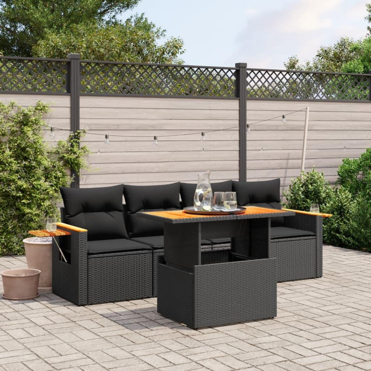 VIDAXL Salon de jardin 5 pcs avec coussins noir resine tressee