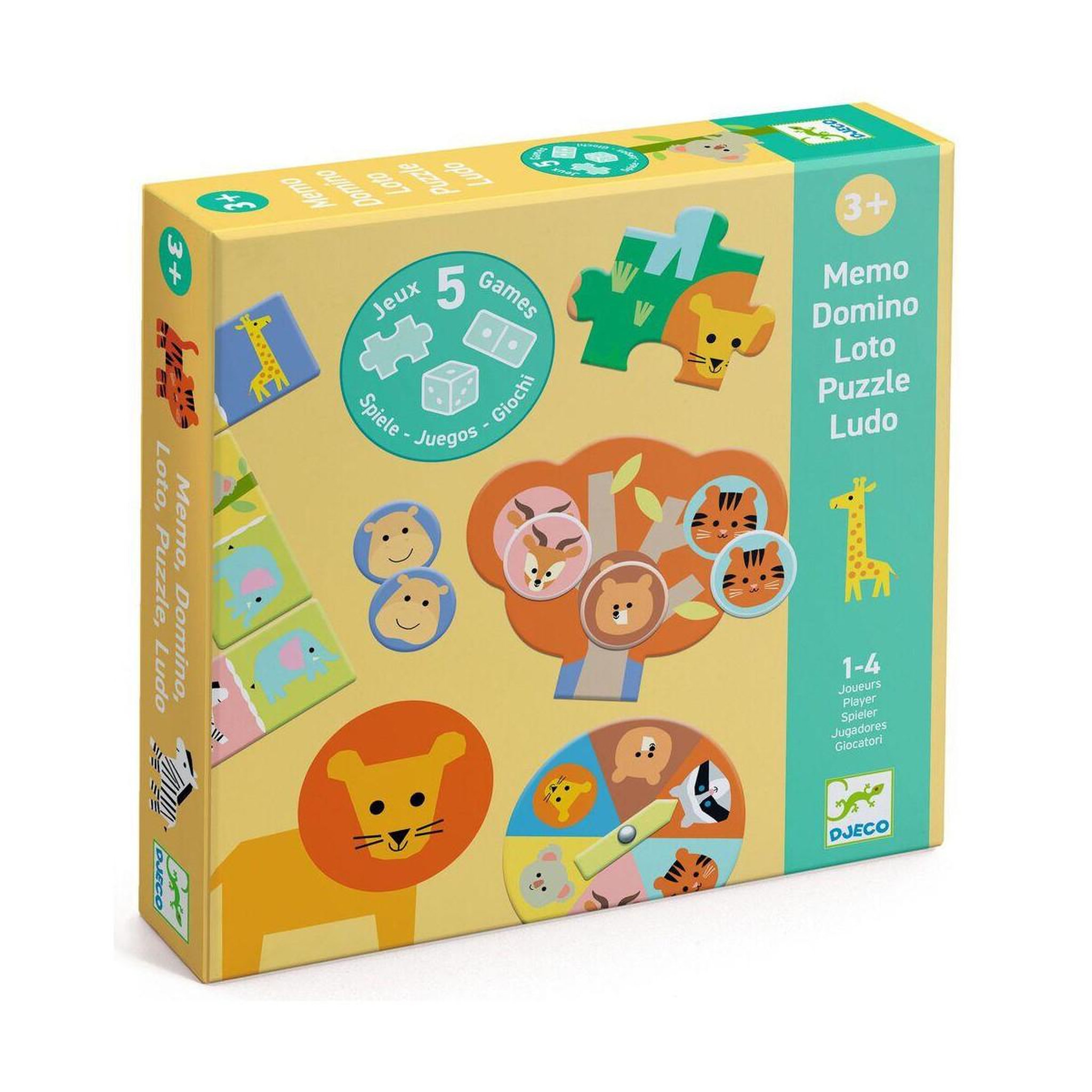 Djeco MEMO, LOTO, DOMINO - Animaux sauvages - 5 JEUX