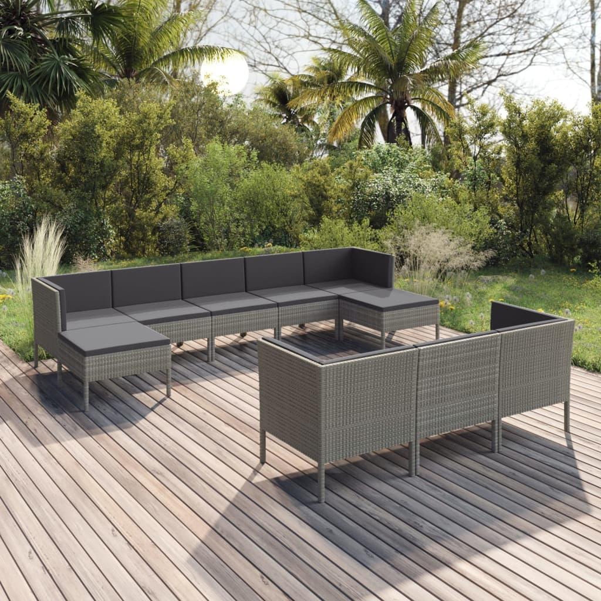 Voir la diapositive 1 : VIDAXL Salon de jardin 10 pcs avec coussins Resine tressee Gris