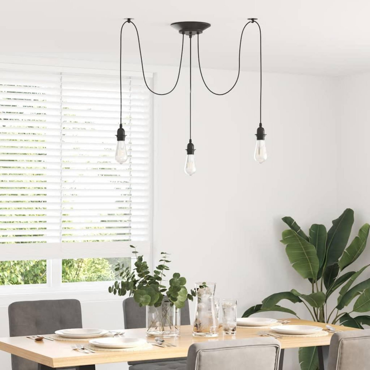 VIDAXL Lampe suspendue avec 3 porte-lampes E27 noir metal
