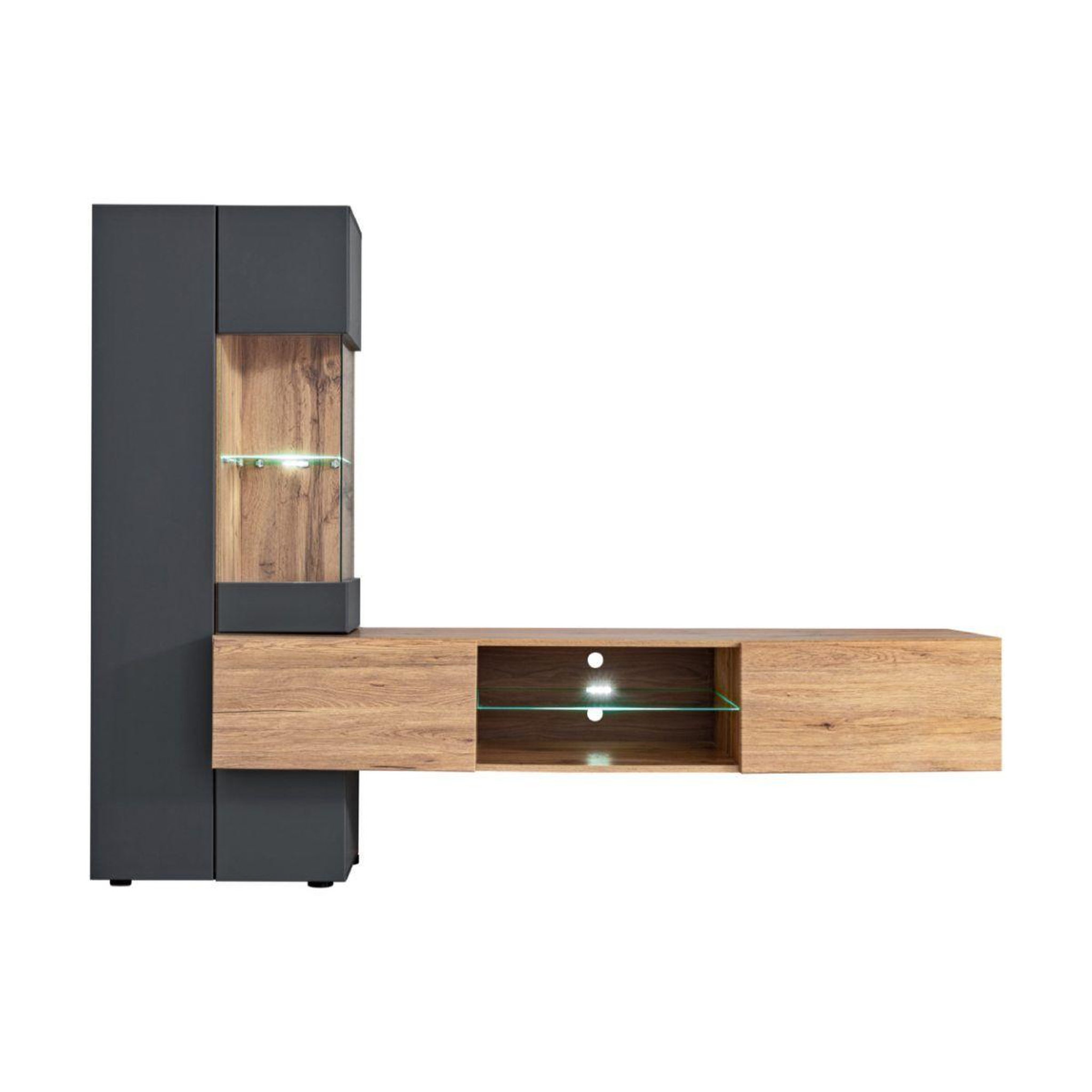 Voir la diapositive 5 : Paris Prix Ensemble meuble tv design  try  210cm chêne & gris