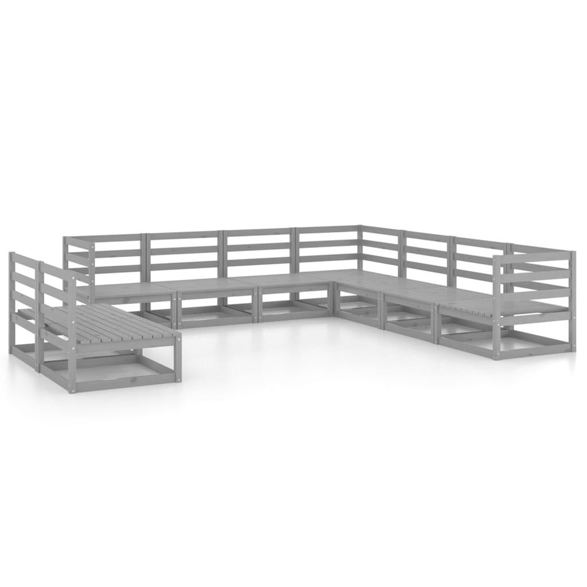 Voir la diapositive 2 : VIDAXL Salon de jardin 9 pcs gris bois de pin massif