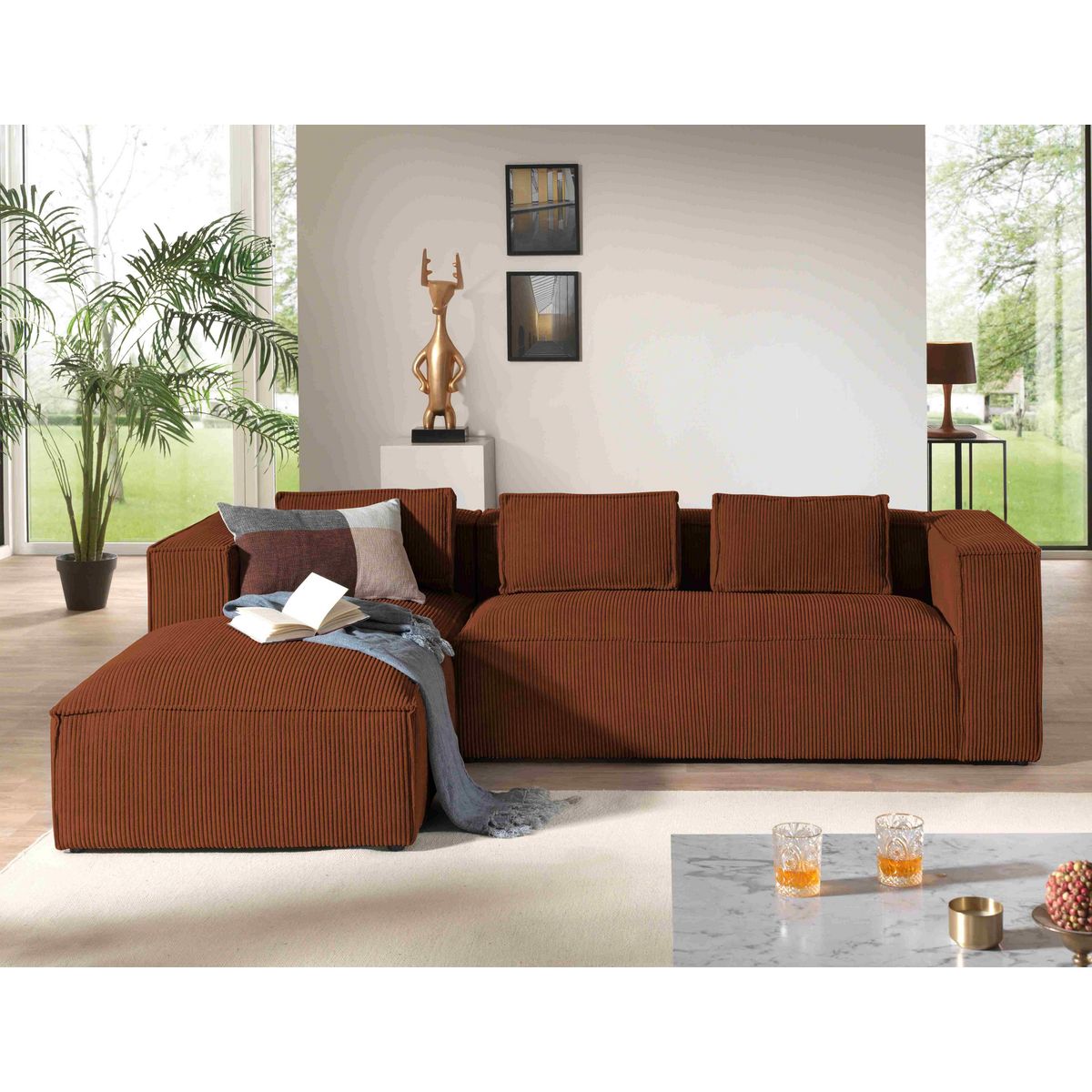 LISA DESIGN Stella - canapé d'angle - en velours côtelé - 4 places -style contemporain - gauche