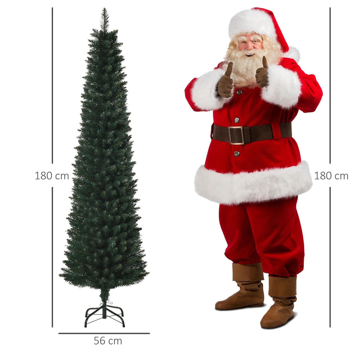 HOMCOM Sapin de Noël artificiel mince dia. 56xH.180 cm 380 branches grand réalisme support métal pliable antidérapant
