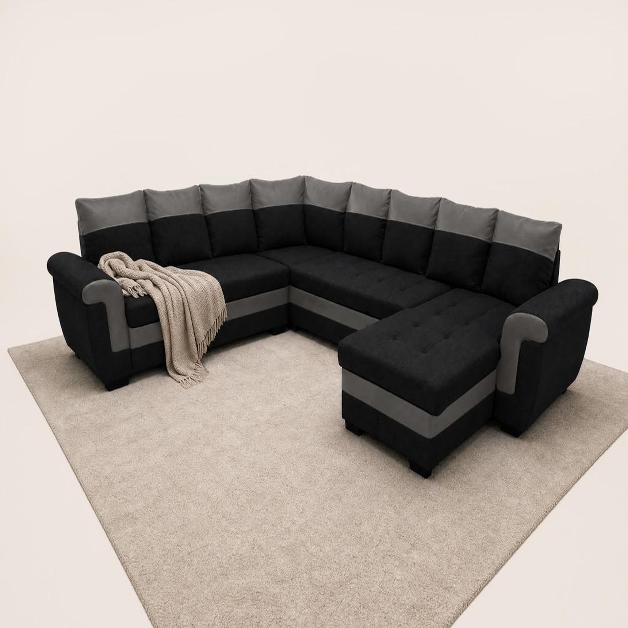 Voir la diapositive 2 : BEST MOBILIER Henry - canapé panoramique d'angle réversible - 7 places - convertible avec coffre - en tissu et pu
