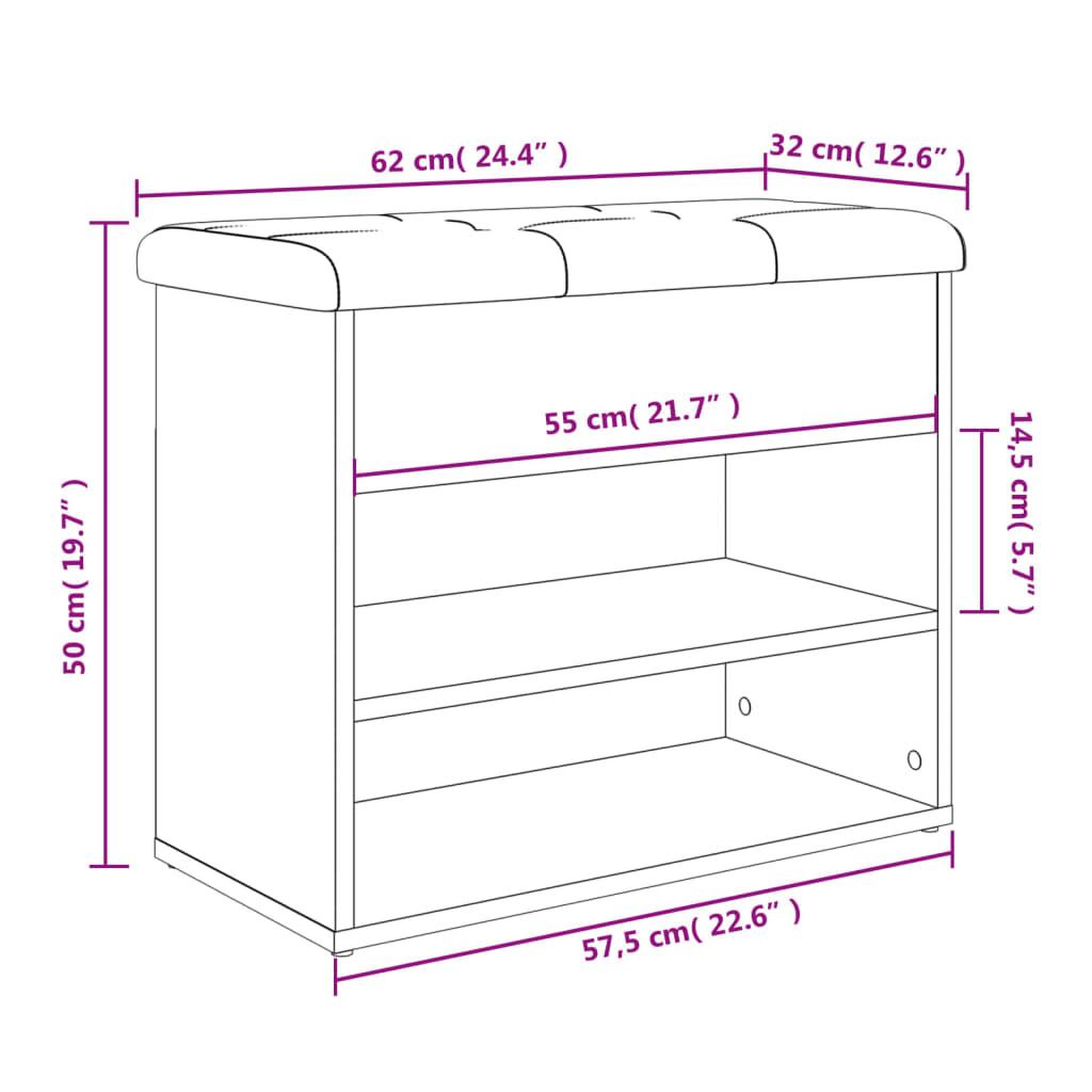 Voir la diapositive 6 : VIDAXL Banc a chaussures chene fume 62x32x50 cm bois d'ingenierie